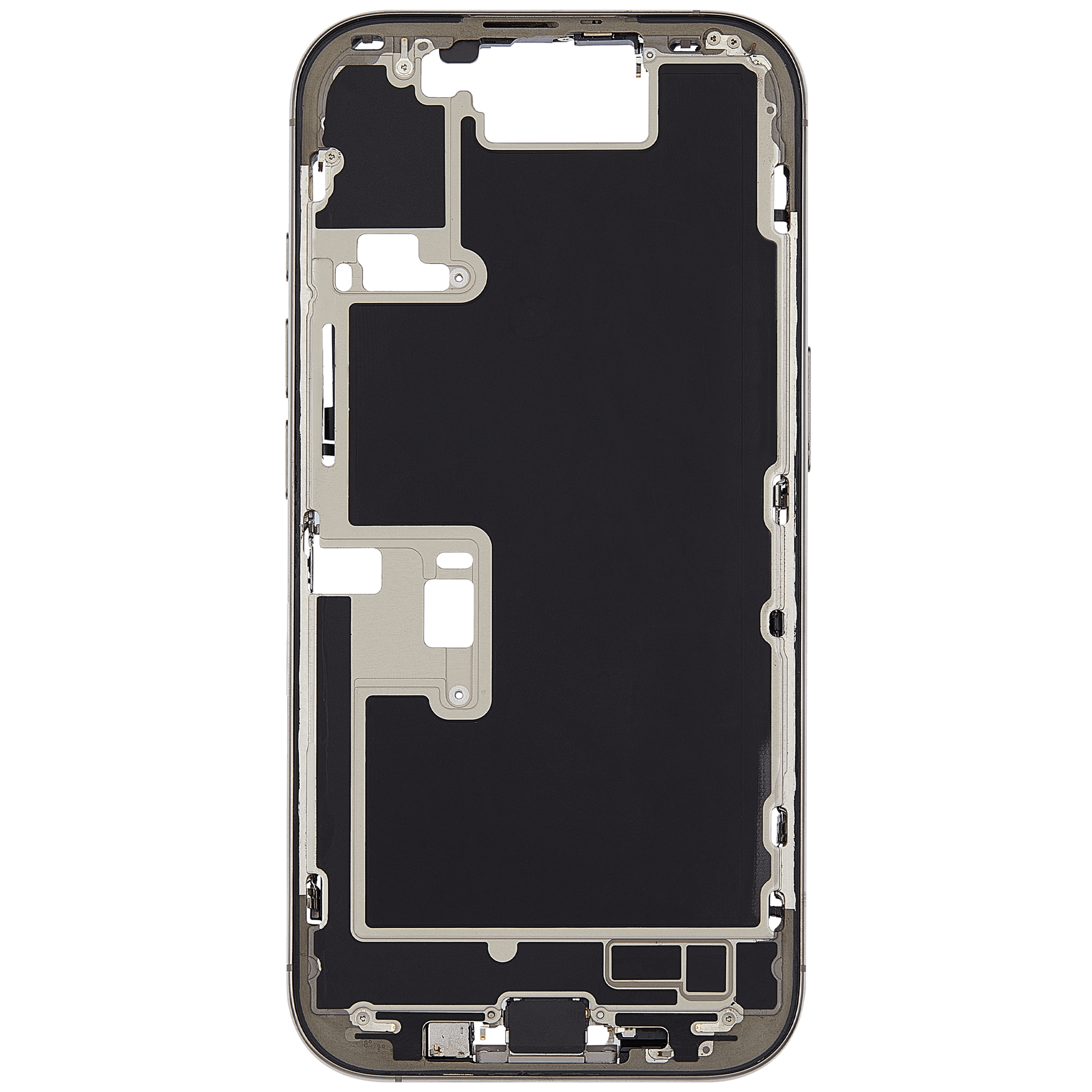 Mittelrahmen mit Ladebuchsen-Flex und Kleinteilen für iPhone 16 Pro (EU / globale Version) (ausgebautes Originalteil: Grade C) (Natural Titanium) – Bild 3