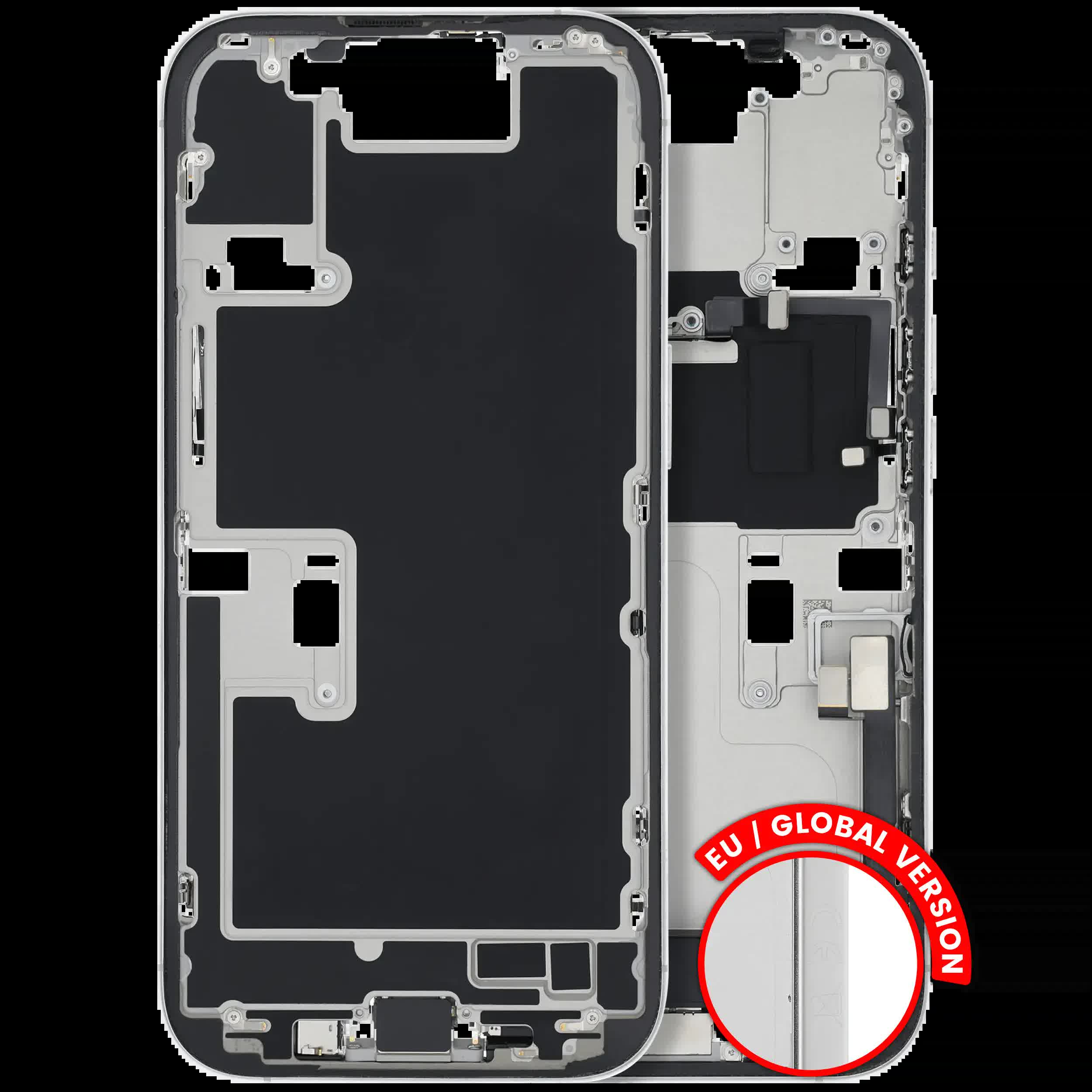 Mittelrahmen mit Ladebuchsen-Flex und Kleinteilen für iPhone 16 Pro (EU / globale Version) (ausgebautes Originalteil: Grade C) (White Titanium)