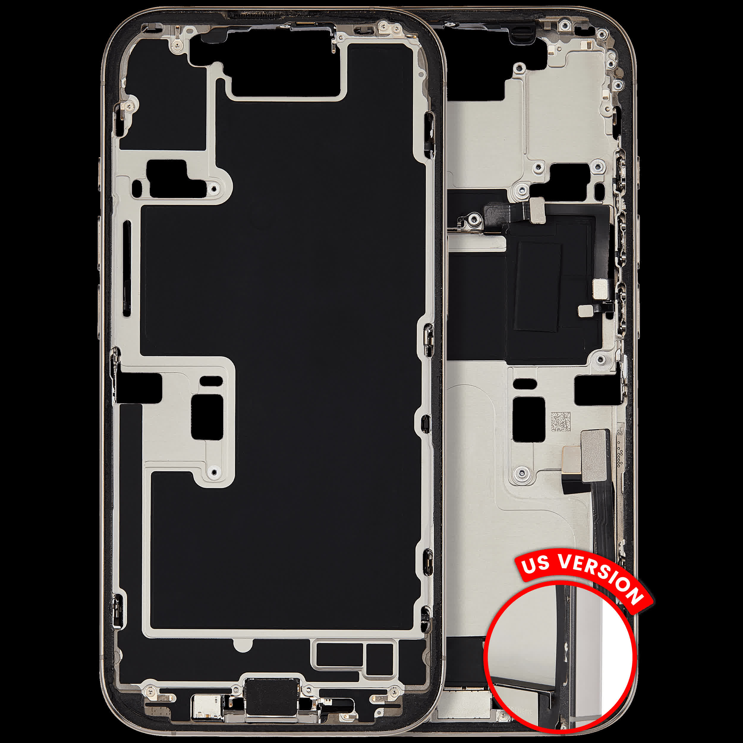 Mittelrahmen mit Ladebuchsen-Flex und Kleinteilen für iPhone 16 Pro (US-Version) (ausgebautes Originalteil: Grade A) (Natural Titanium)