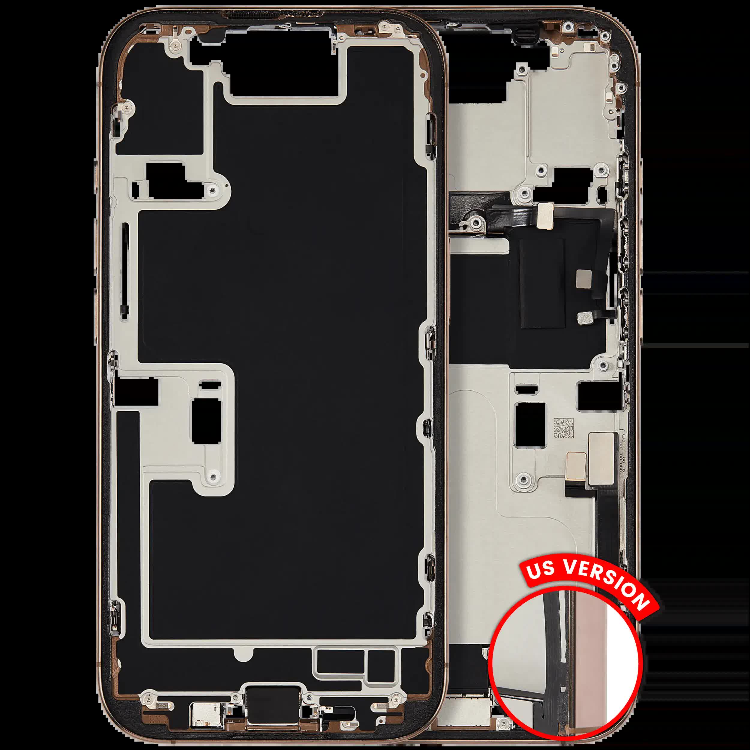 Mittelrahmen mit Ladebuchsen-Flex und Kleinteilen für iPhone 16 Pro (US-Version) (ausgebautes Originalteil: Grade B) (Desert Titanium)