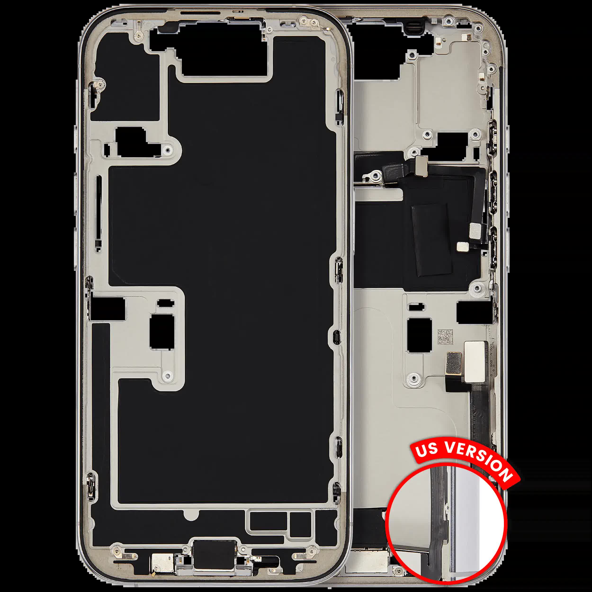Mittelrahmen mit Ladebuchsen-Flex und Kleinteilen für iPhone 16 Pro (US-Version) (ausgebautes Originalteil: Grade B) (White Titanium)