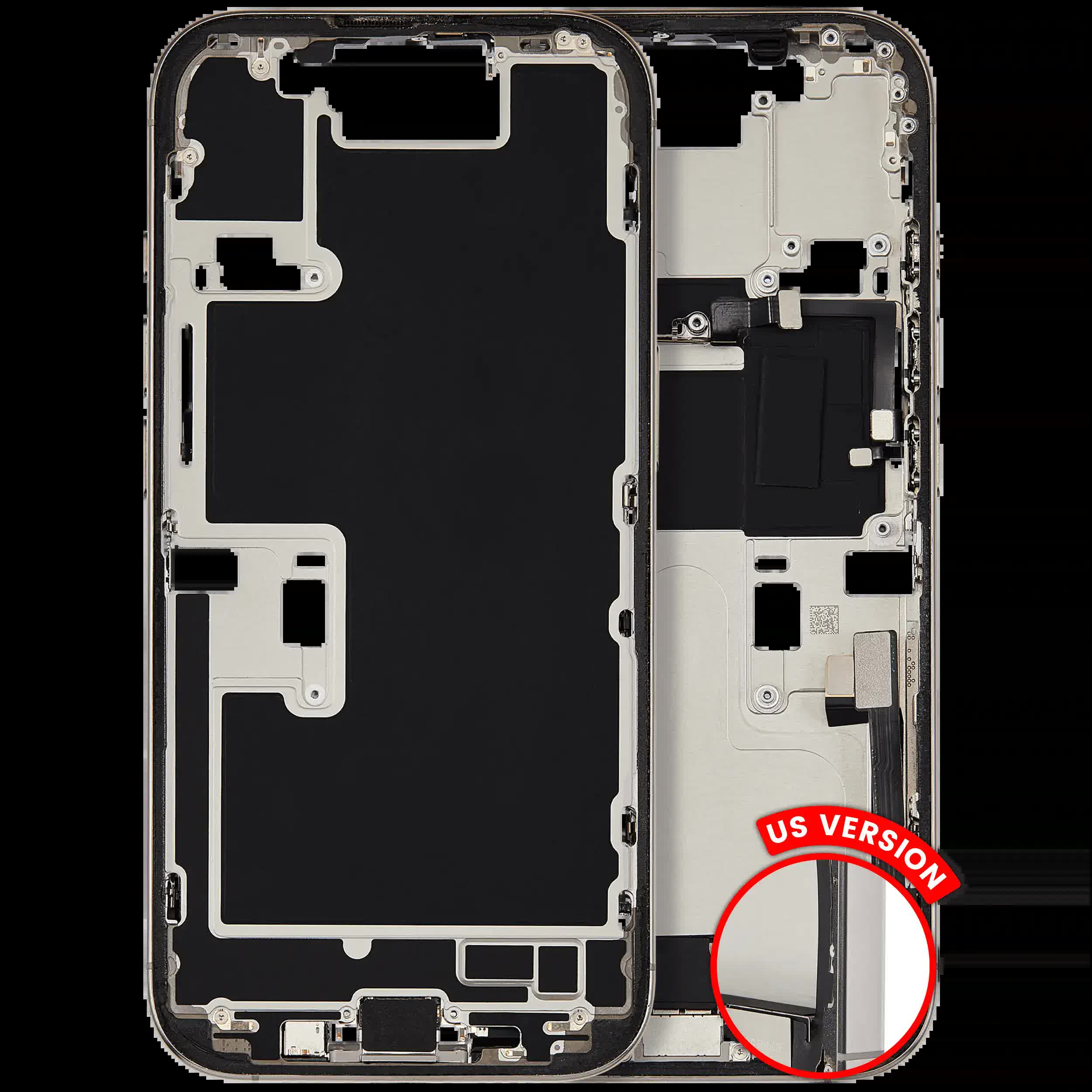 Mittelrahmen mit Ladebuchsen-Flex und Kleinteilen für iPhone 16 Pro (US-Version) (ausgebautes Originalteil: Grade C) (Natural Titanium)