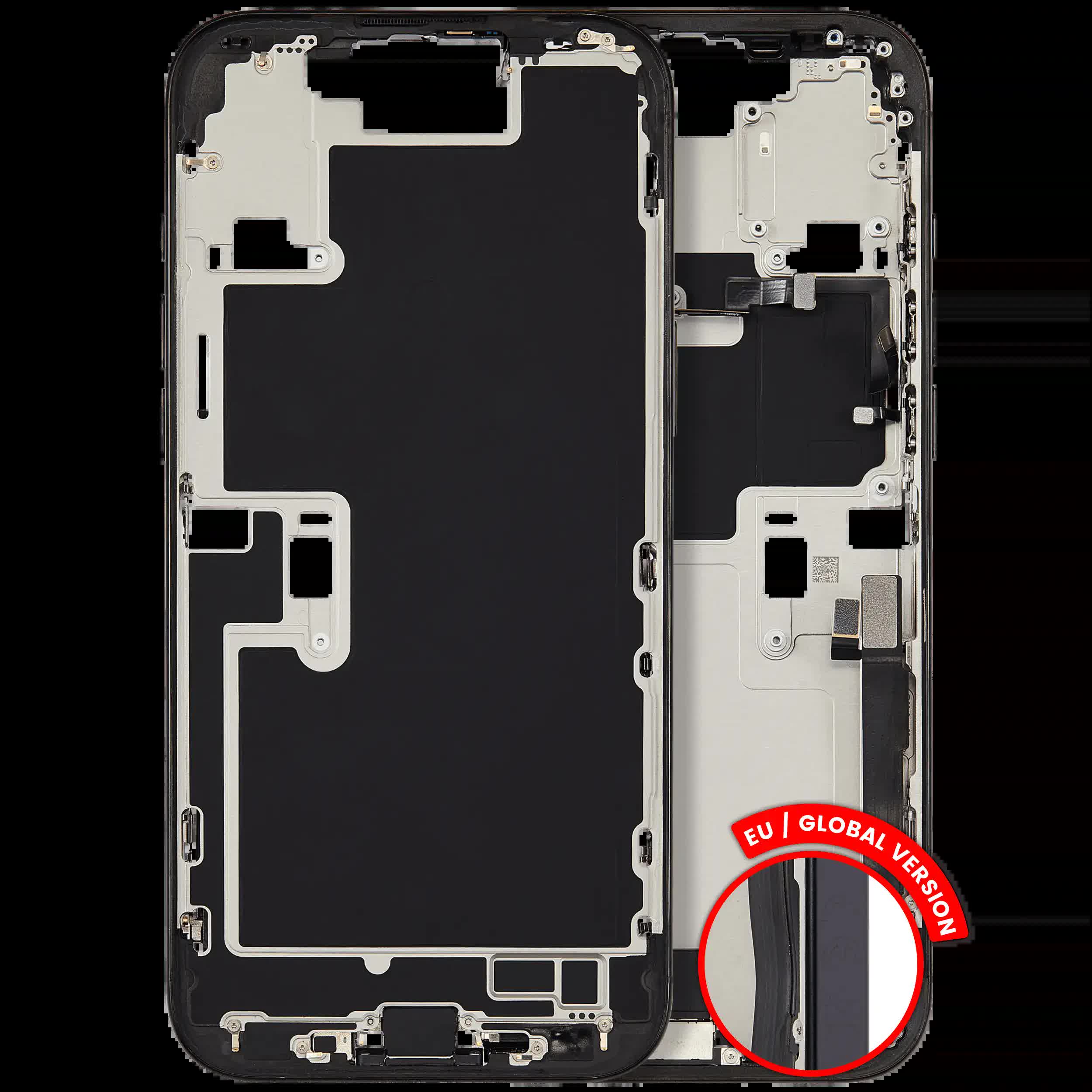 Mittelrahmen mit Ladebuchsen-Flex und Kleinteilen für iPhone 16 Pro Max (EU / globale Version) (ausgebautes Originalteil: Grade B) (Black Titanium)