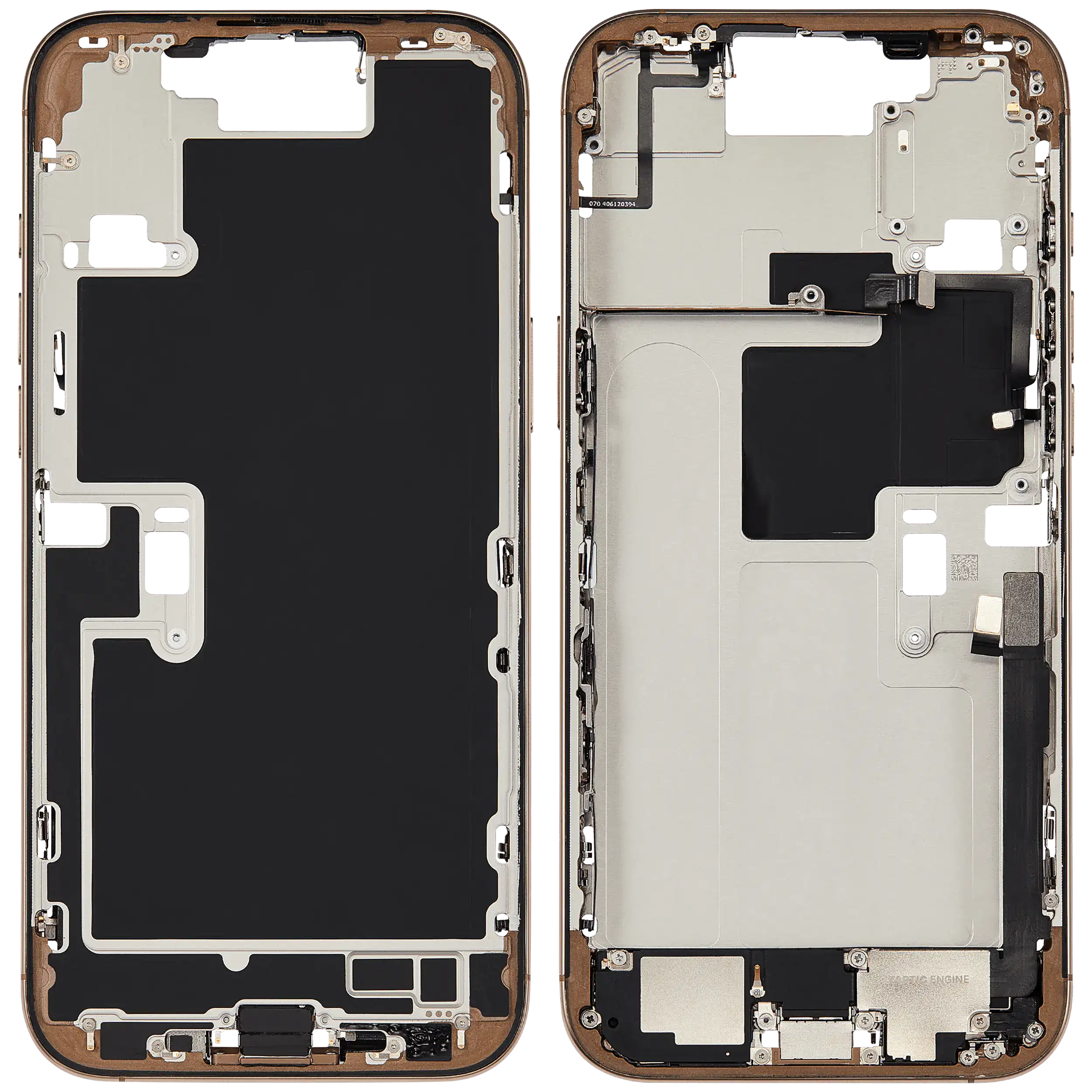 Mittelrahmen mit Ladebuchsen-Flex und Kleinteilen für iPhone 16 Pro Max (EU / globale Version) (ausgebautes Originalteil: Grade B) (Desert Titanium) – Bild 2