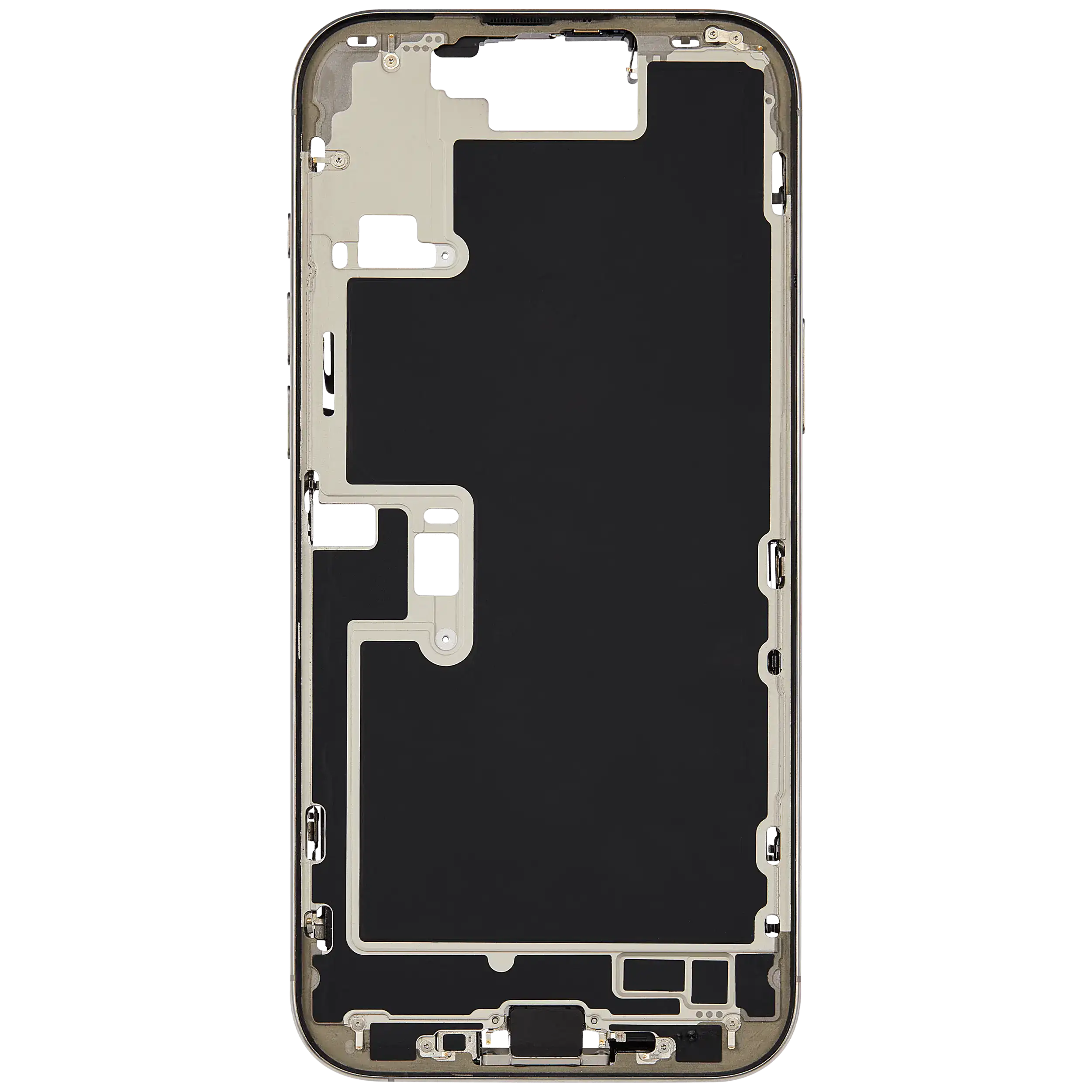 Mittelrahmen mit Ladebuchsen-Flex und Kleinteilen für iPhone 16 Pro Max (EU / globale Version) (ausgebautes Originalteil: Grade B) (Natural Titanium) – Bild 3