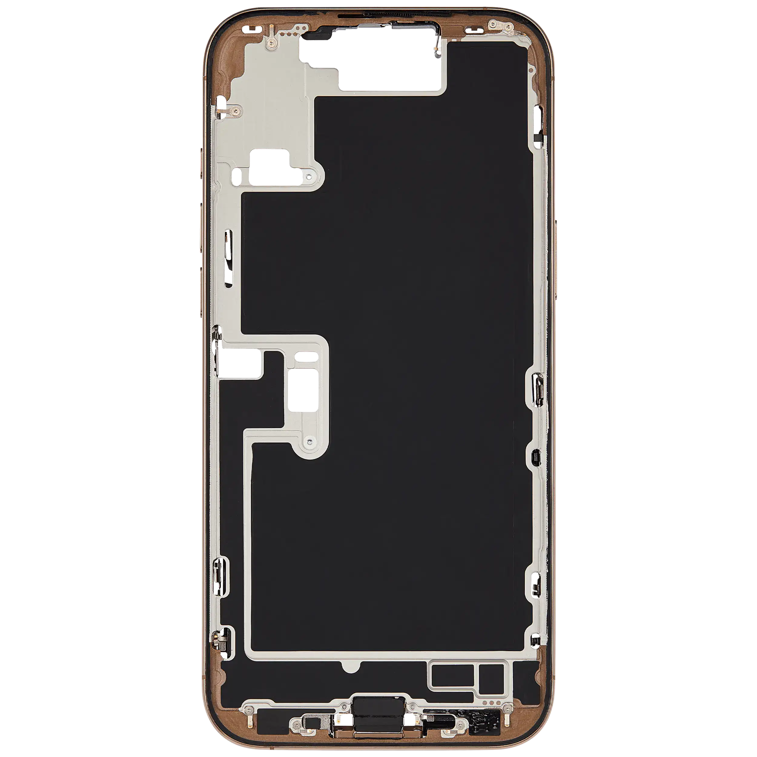 Mittelrahmen mit Ladebuchsen-Flex und Kleinteilen für iPhone 16 Pro Max (EU / globale Version) (ausgebautes Originalteil: Grade C) (Desert Titanium) – Bild 3