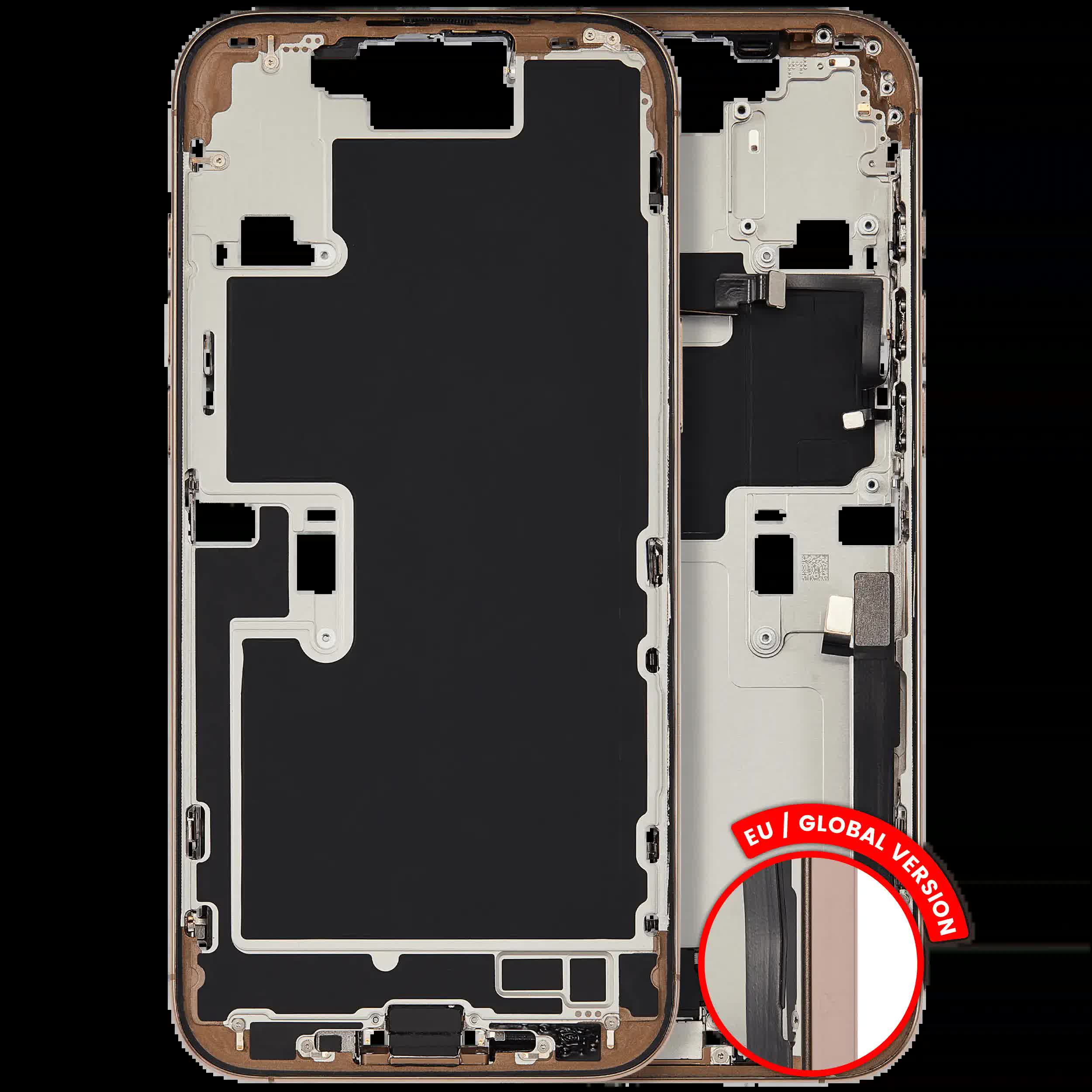 Mittelrahmen mit Ladebuchsen-Flex und Kleinteilen für iPhone 16 Pro Max (EU / globale Version) (ausgebautes Originalteil: Grade C) (Desert Titanium)