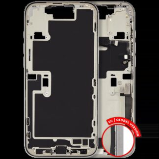 Mittelrahmen mit Ladebuchsen-Flex und Kleinteilen für iPhone 16 Pro Max (EU / globale Version) (ausgebautes Originalteil: Grade C) (White Titanium)