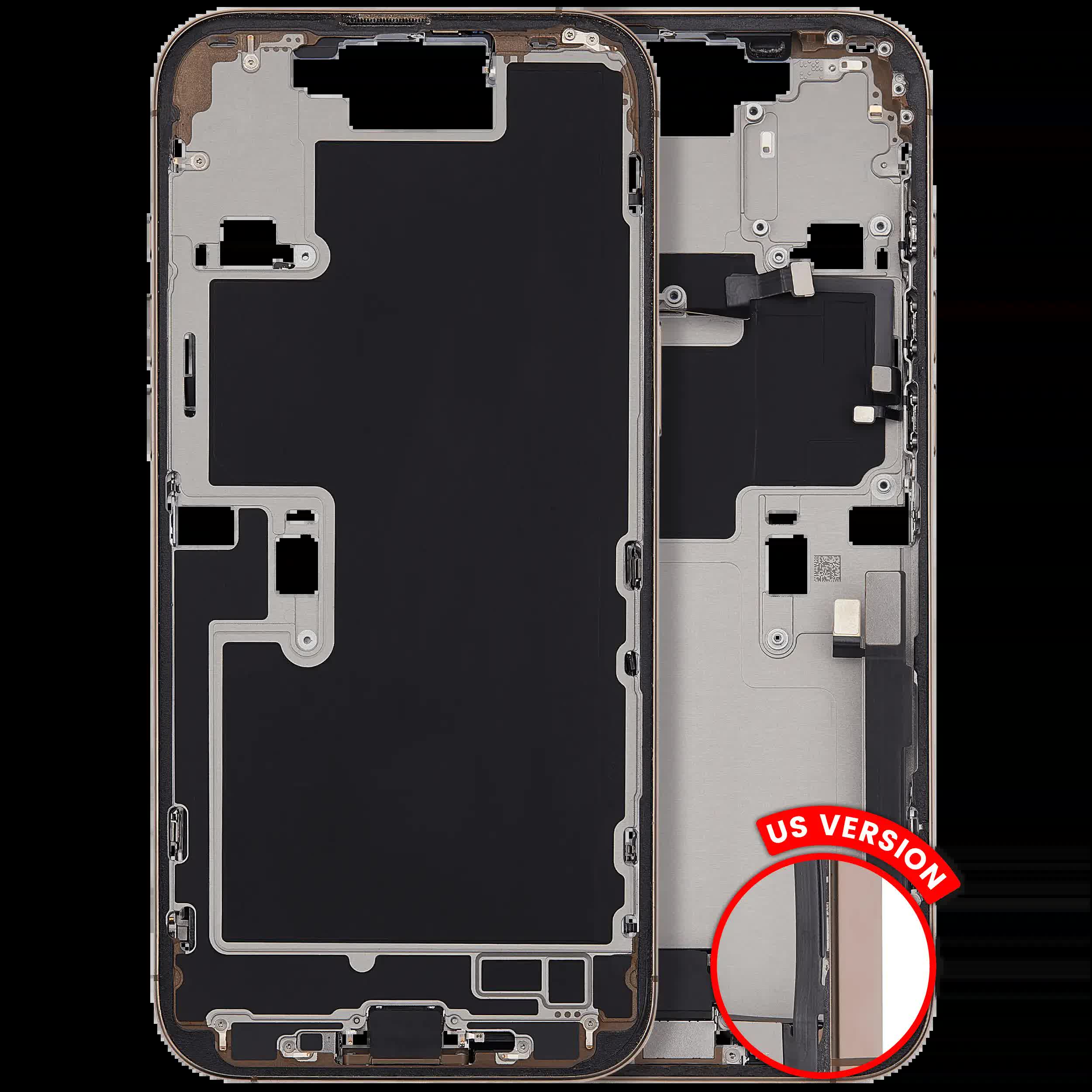 Mittelrahmen mit Ladebuchsen-Flex und Kleinteilen für iPhone 16 Pro Max (US-Version) (ausgebautes Originalteil: Grade B) (Desert Titanium)