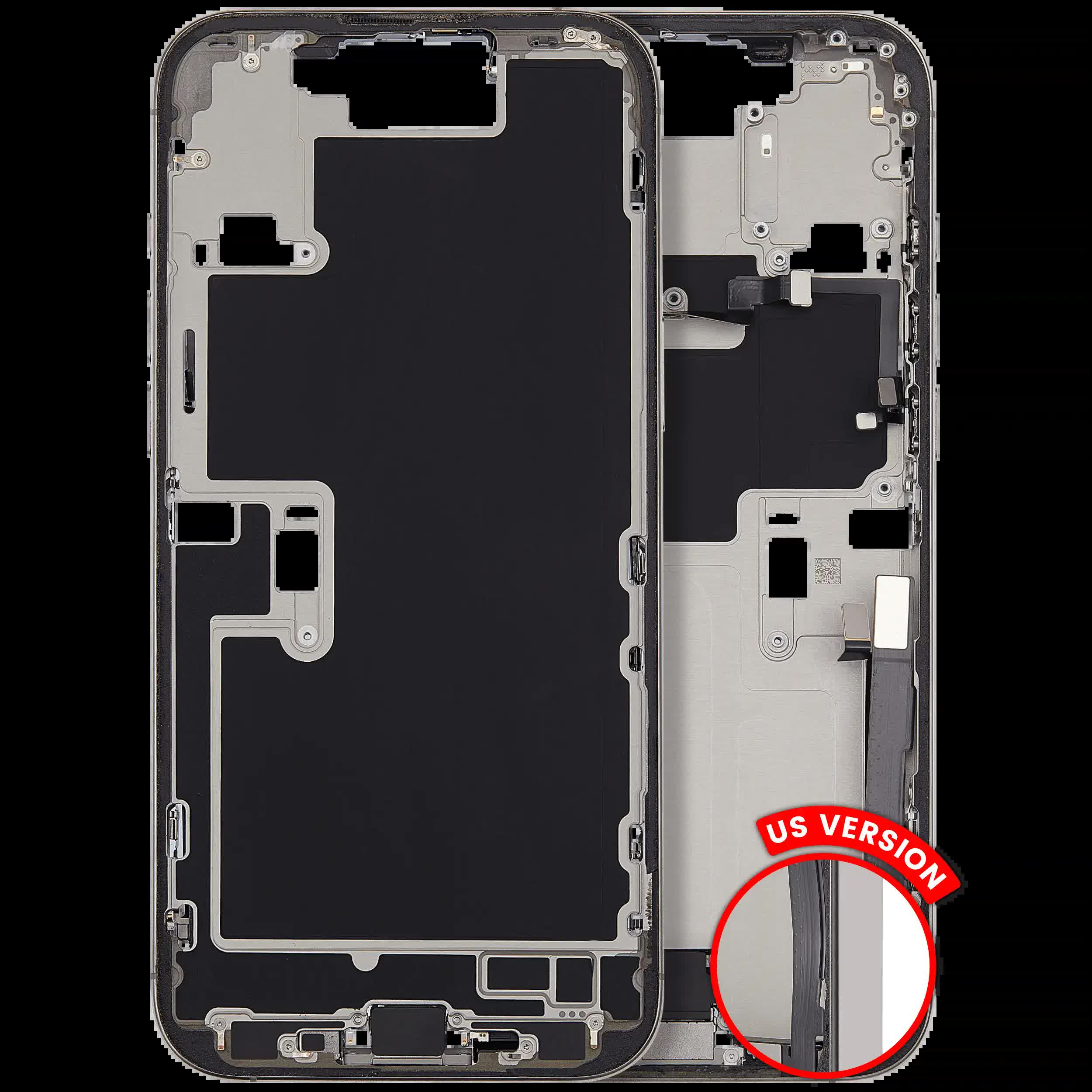 Mittelrahmen mit Ladebuchsen-Flex und Kleinteilen für iPhone 16 Pro Max (US-Version) (ausgebautes Originalteil: Grade B) (Natural Titanium)