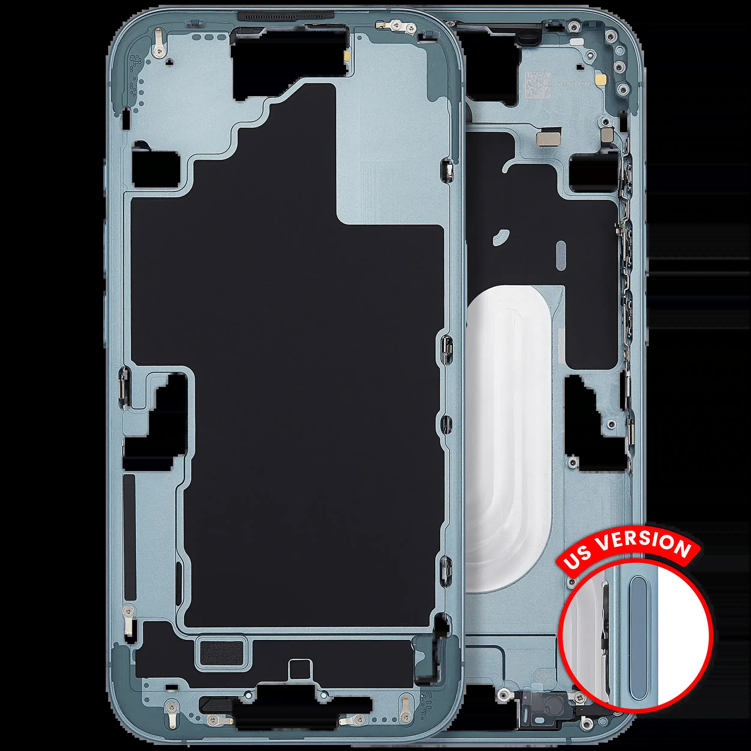Mittelrahmen mit Power und Lautstärketaste für iPhone 16 (US-Version) (Aftermarket Plus) (Teal)