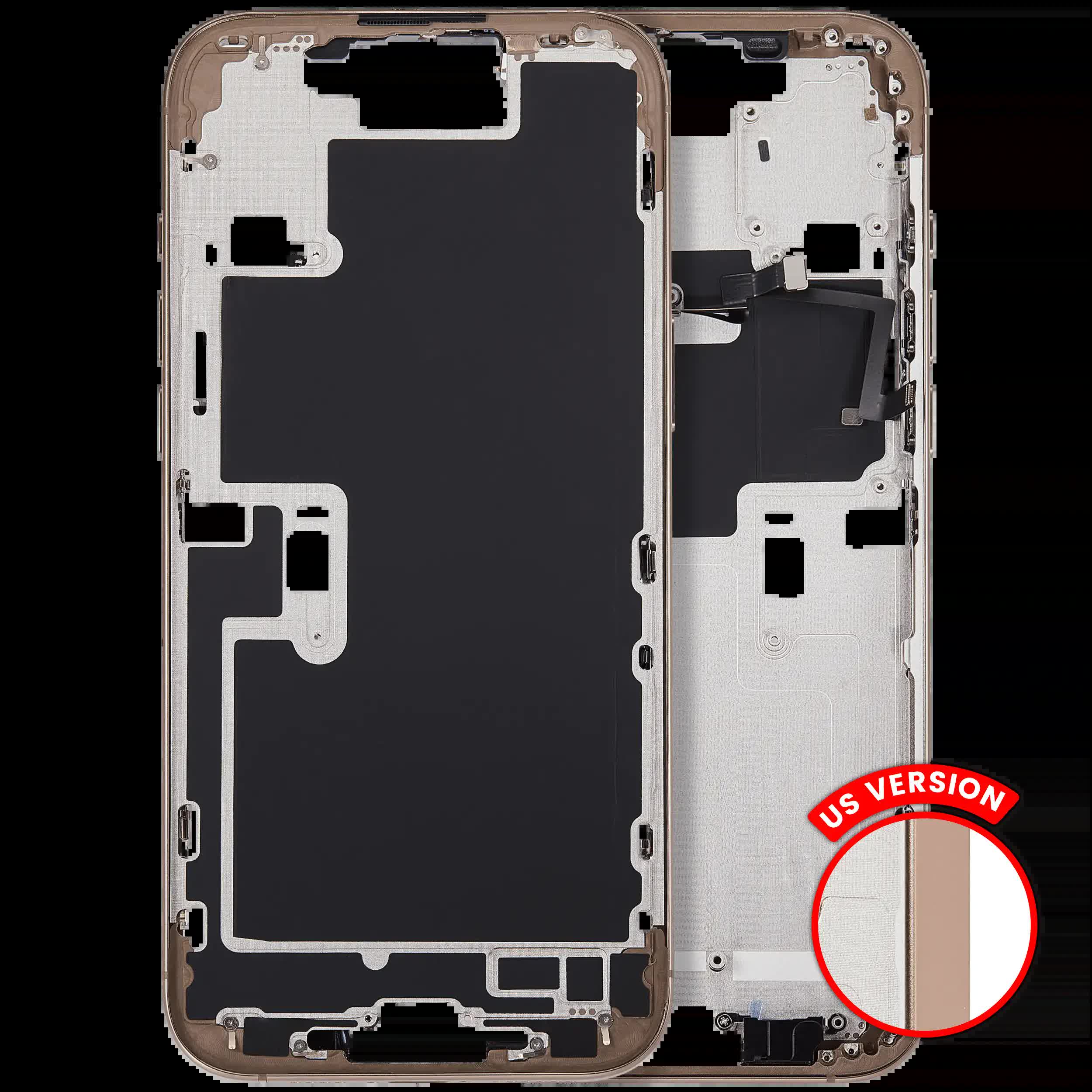 Mittelrahmen mit Power und Lautstärketaste für iPhone 16 Pro Max (US-Version) (Aftermarket Plus) (Desert Titanium)