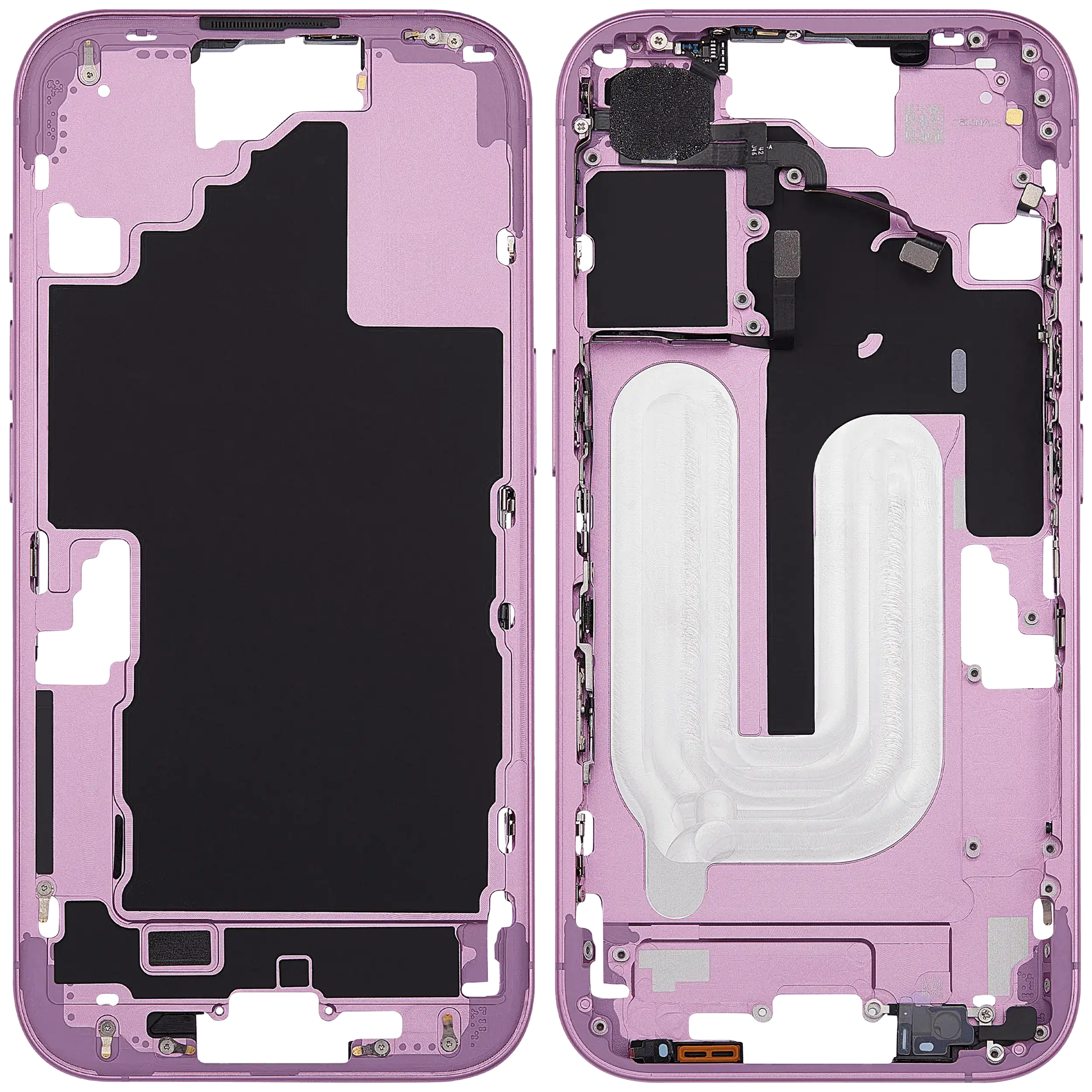 Mittelrahmen mit Power und Lautstärketaste für iPhone 16 (EU / globale Version) (Aftermarket Plus) (Pink (Rosa)) – Bild 2