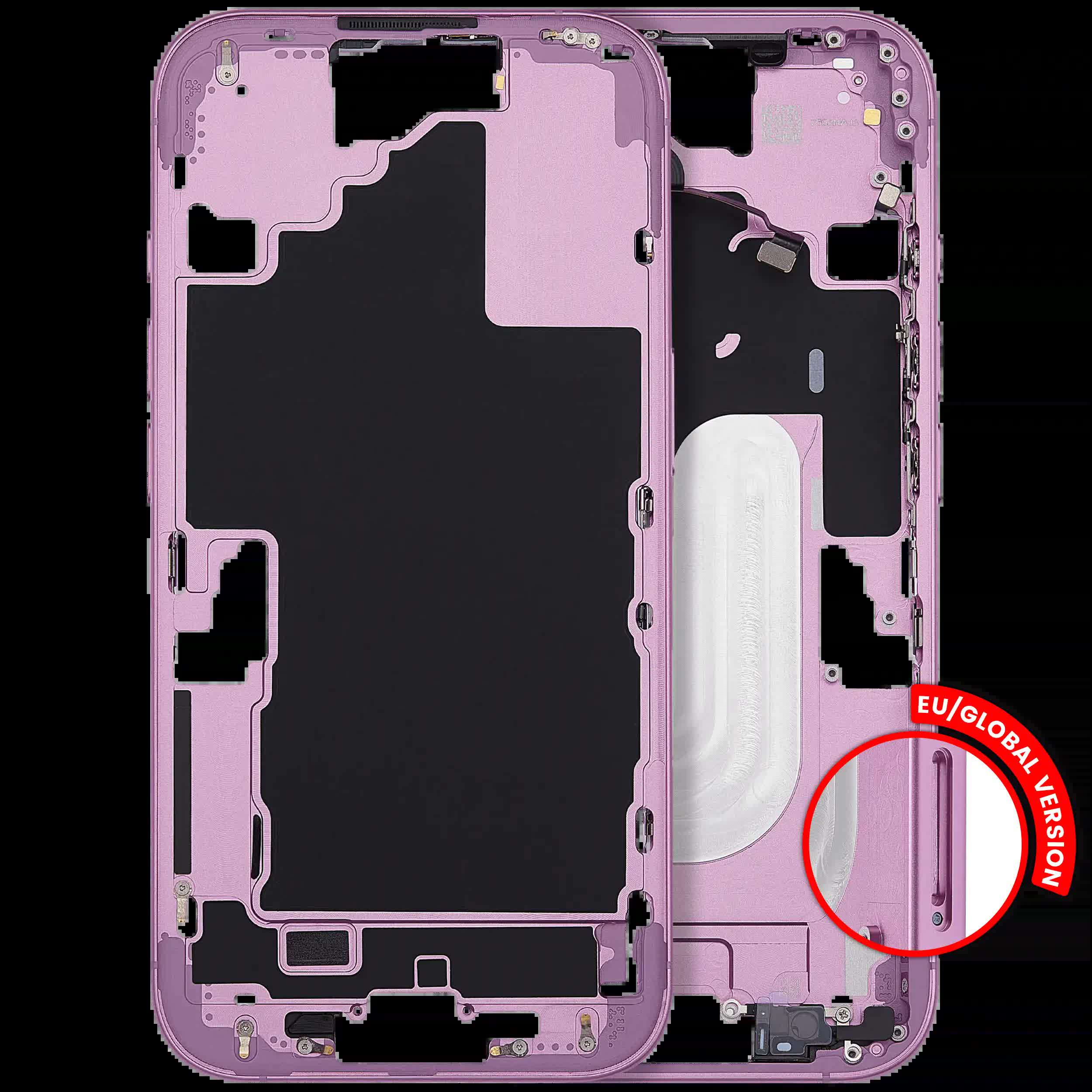 Mittelrahmen mit Power und Lautstärketaste für iPhone 16 (EU / globale Version) (Aftermarket Plus) (Pink (Rosa))