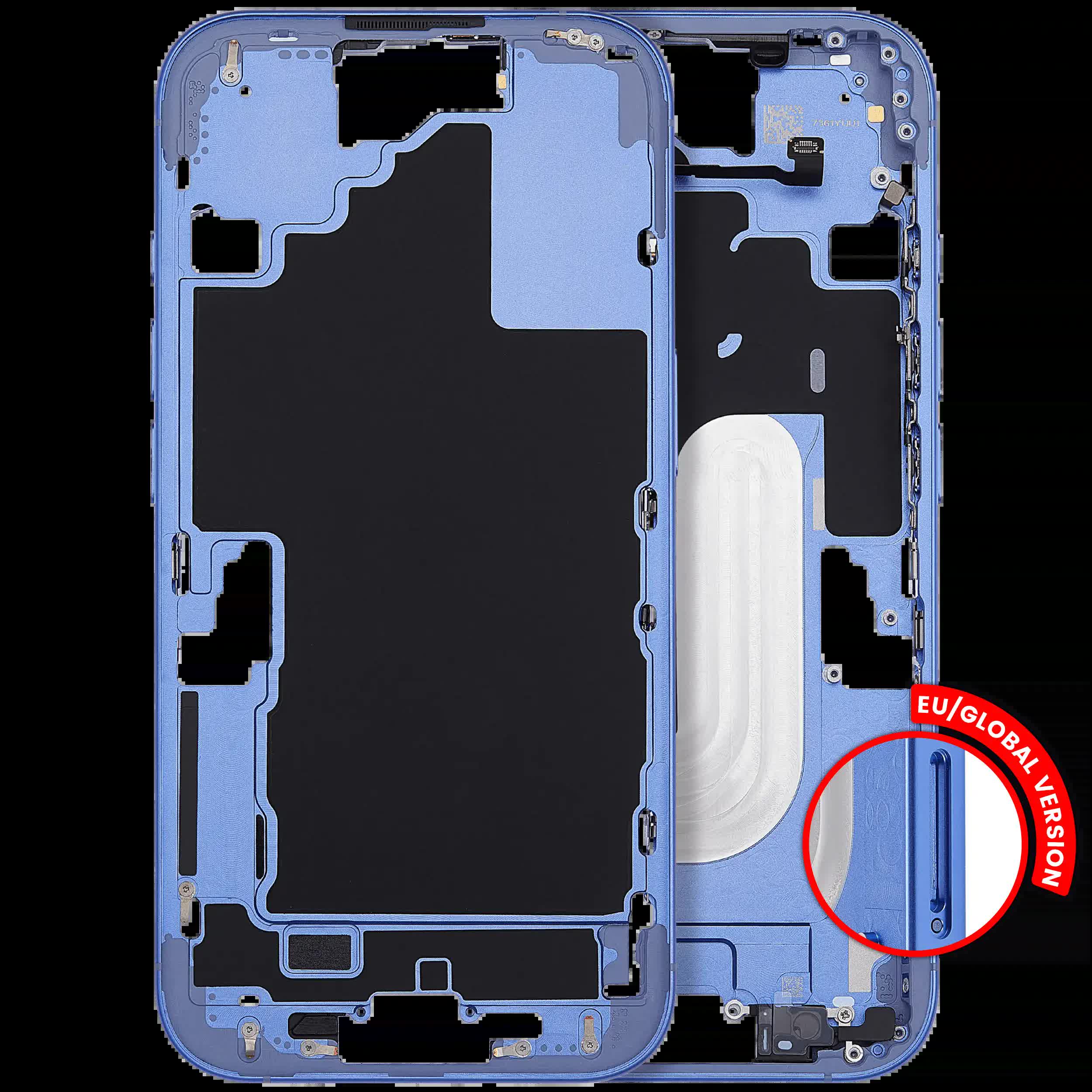 Mittelrahmen mit Power und Lautstärketaste für iPhone 16 (EU / globale Version) (Aftermarket Plus) (Ultramarine)