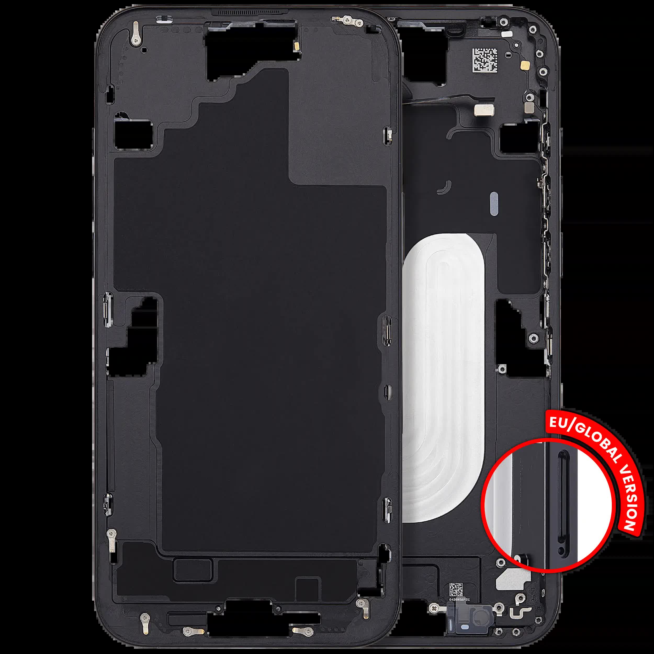 Mittelrahmen mit Power und Lautstärketaste für iPhone 16 Plus (EU / globale Version) (Aftermarket Plus) (Black (Schwarz))