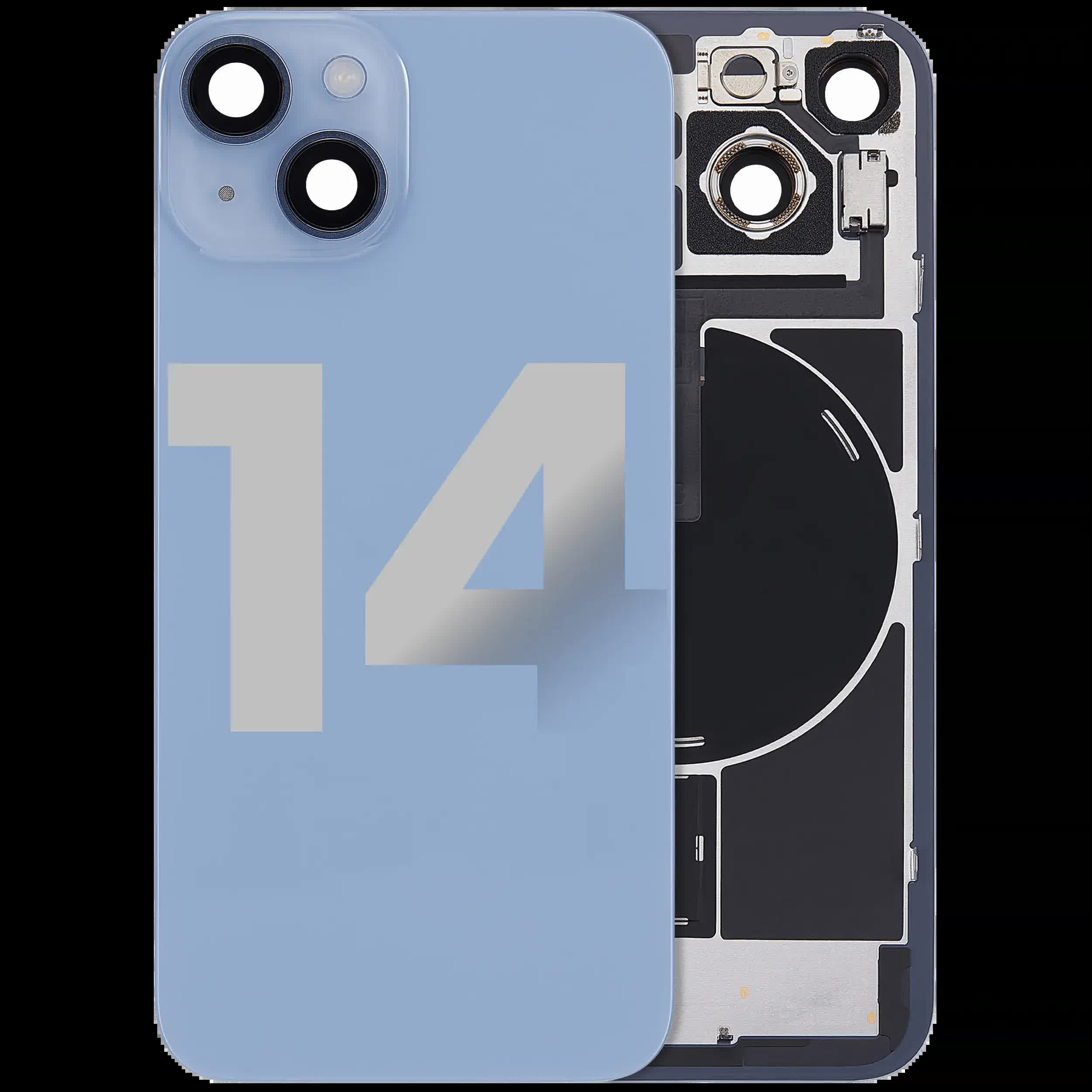 Rückglas mit MagSafe Magnet & NFC & Taschenlampen-Flexkabel für iPhone 14 (ausgebautes Originalteil: Grade C) (Blue (Blau))