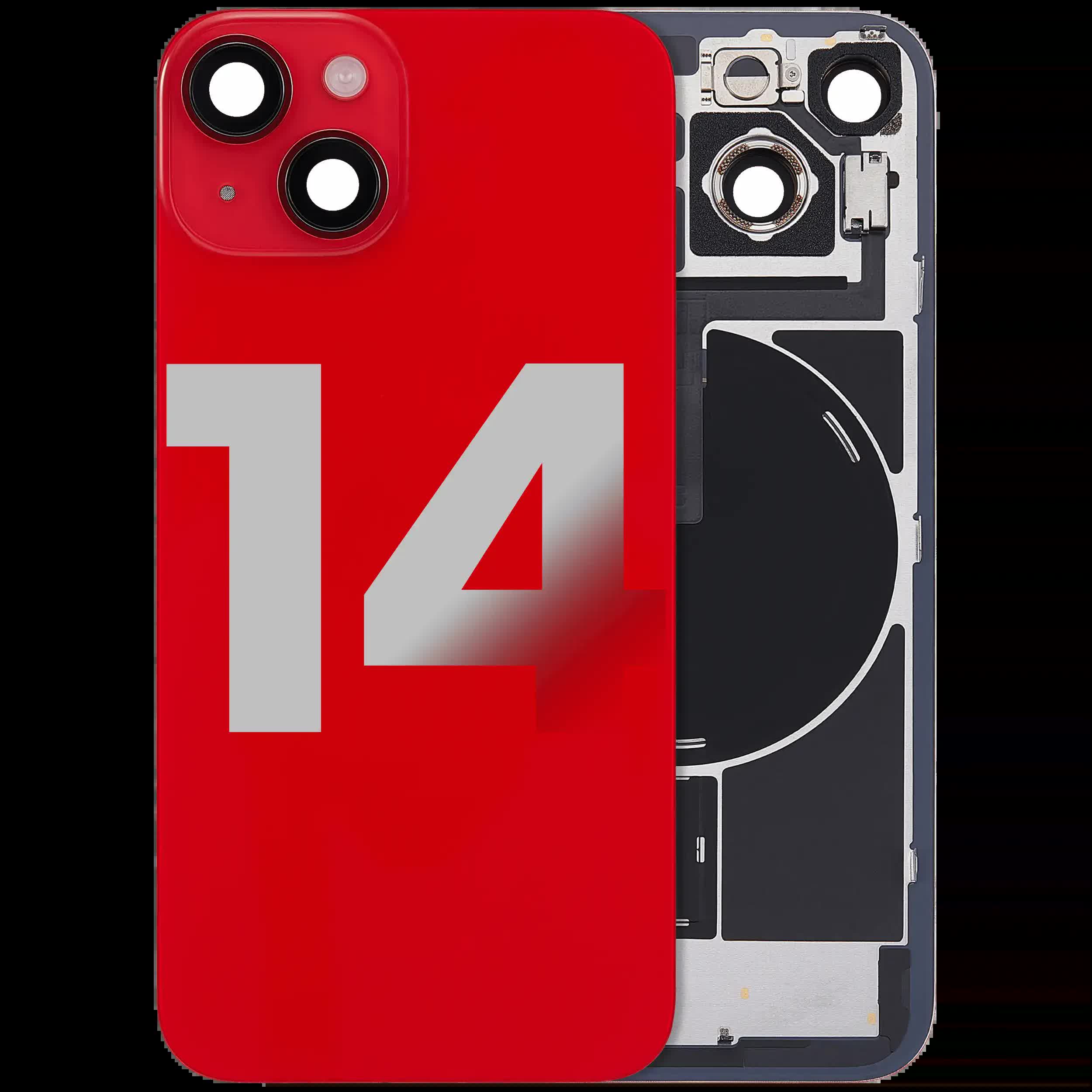 Rückglas mit MagSafe Magnet & NFC & Taschenlampen-Flexkabel für iPhone 14 (ausgebautes Originalteil: Grade C) (Red (Rot))