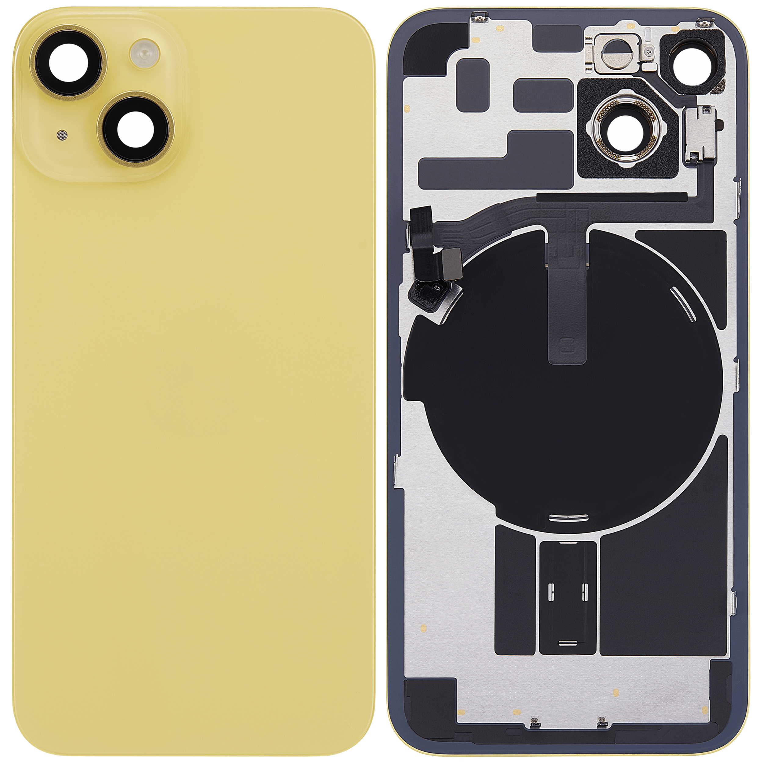 Rückglas mit MagSafe Magnet & NFC & Taschenlampen-Flexkabel für iPhone 14 (ausgebautes Originalteil: Grade C) (Yellow) – Bild 2