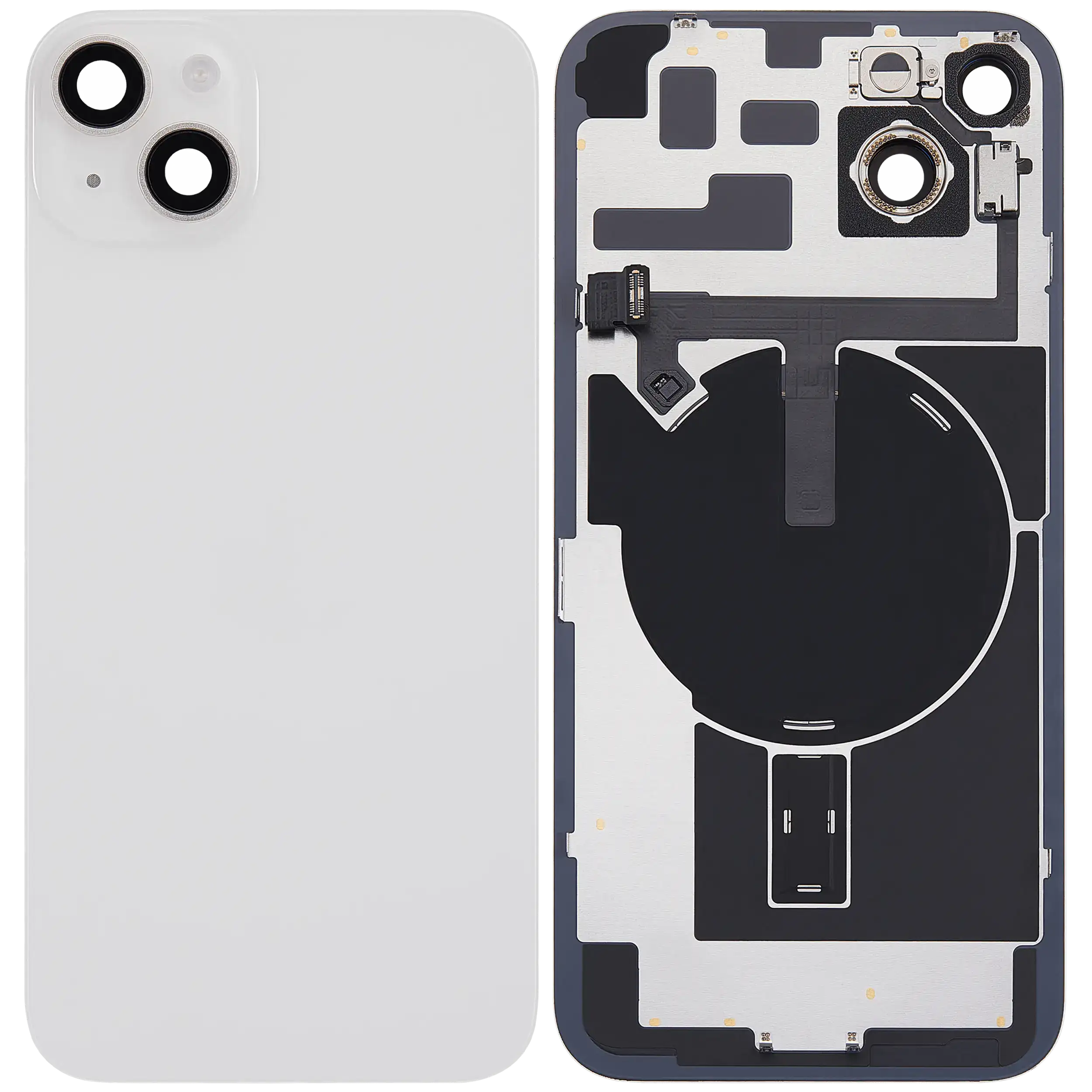 Rückglas mit MagSafe Magnet & NFC & Taschenlampen-Flexkabel für iPhone 14 Plus (ausgebautes Originalteil: Grade C) (Starlight) – Bild 2
