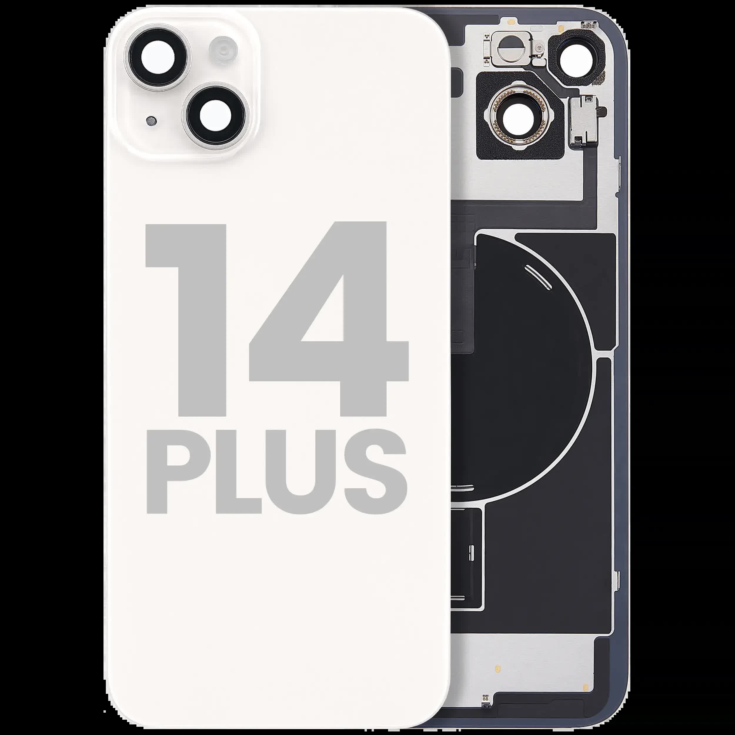 Rückglas mit MagSafe Magnet & NFC & Taschenlampen-Flexkabel für iPhone 14 Plus (ausgebautes Originalteil: Grade C) (Starlight)
