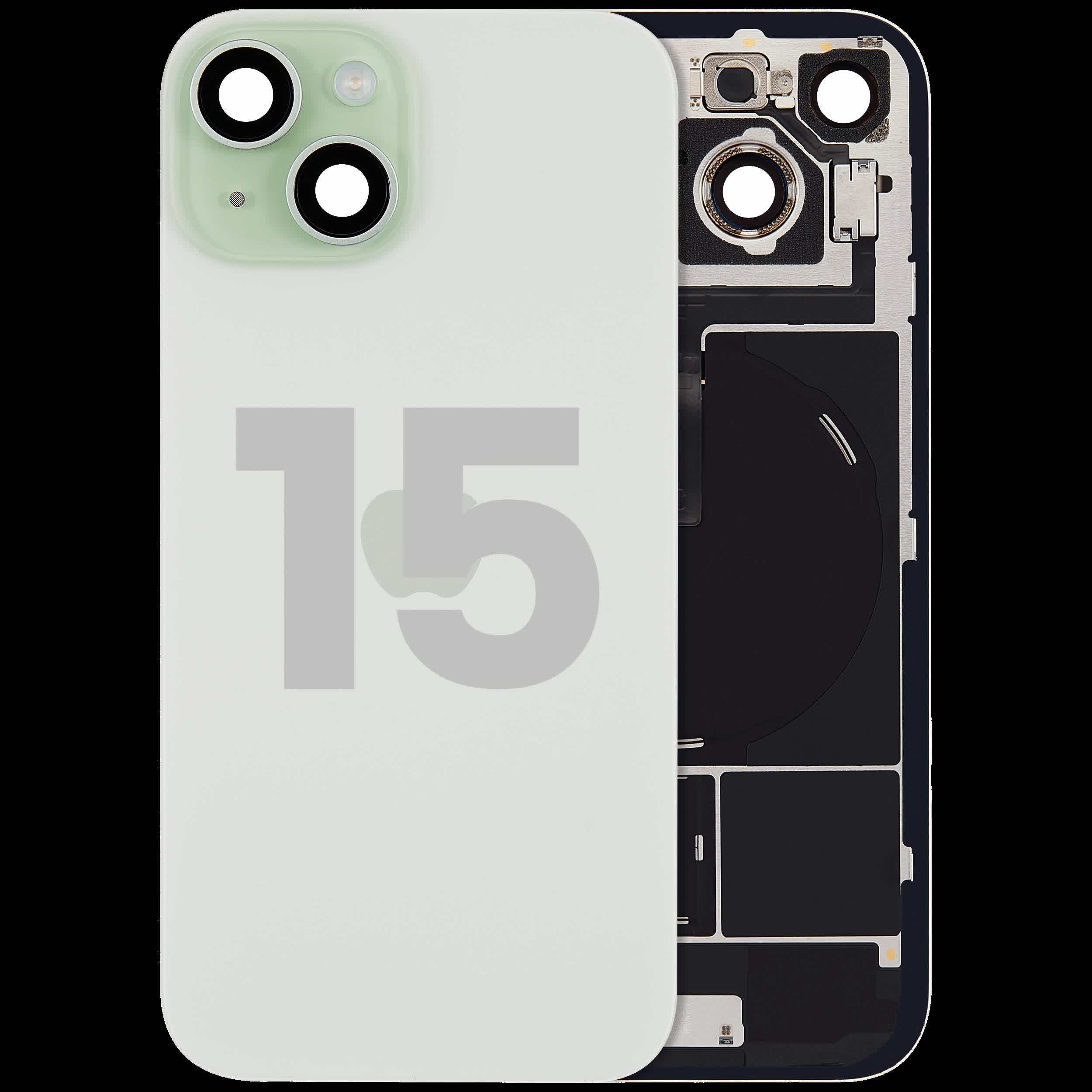 Rückglas mit MagSafe Magnet & NFC & Taschenlampen-Flexkabel für iPhone 15 (ausgebautes Originalteil: Grade C) (Green (Grün))
