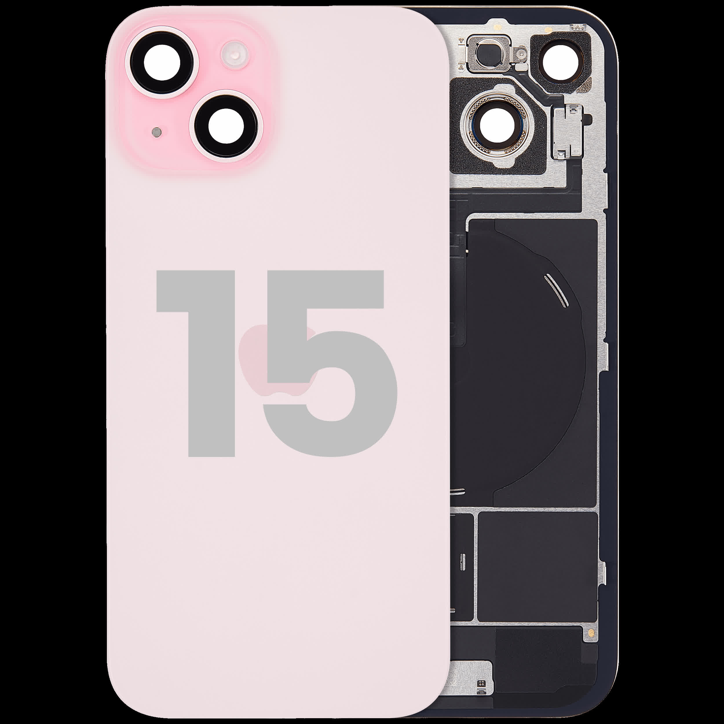 Rückglas mit MagSafe Magnet & NFC & Taschenlampen-Flexkabel für iPhone 15 (ausgebautes Originalteil: Grade C) (Pink (Rosa))