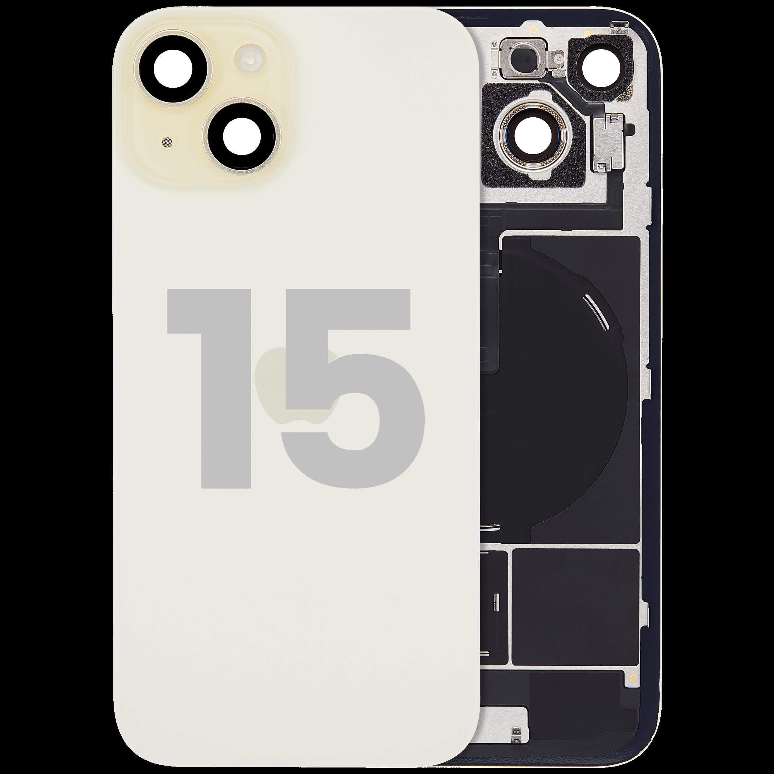 Rückglas mit MagSafe Magnet & NFC & Taschenlampen-Flexkabel für iPhone 15 (ausgebautes Originalteil: Grade C) (Yellow)