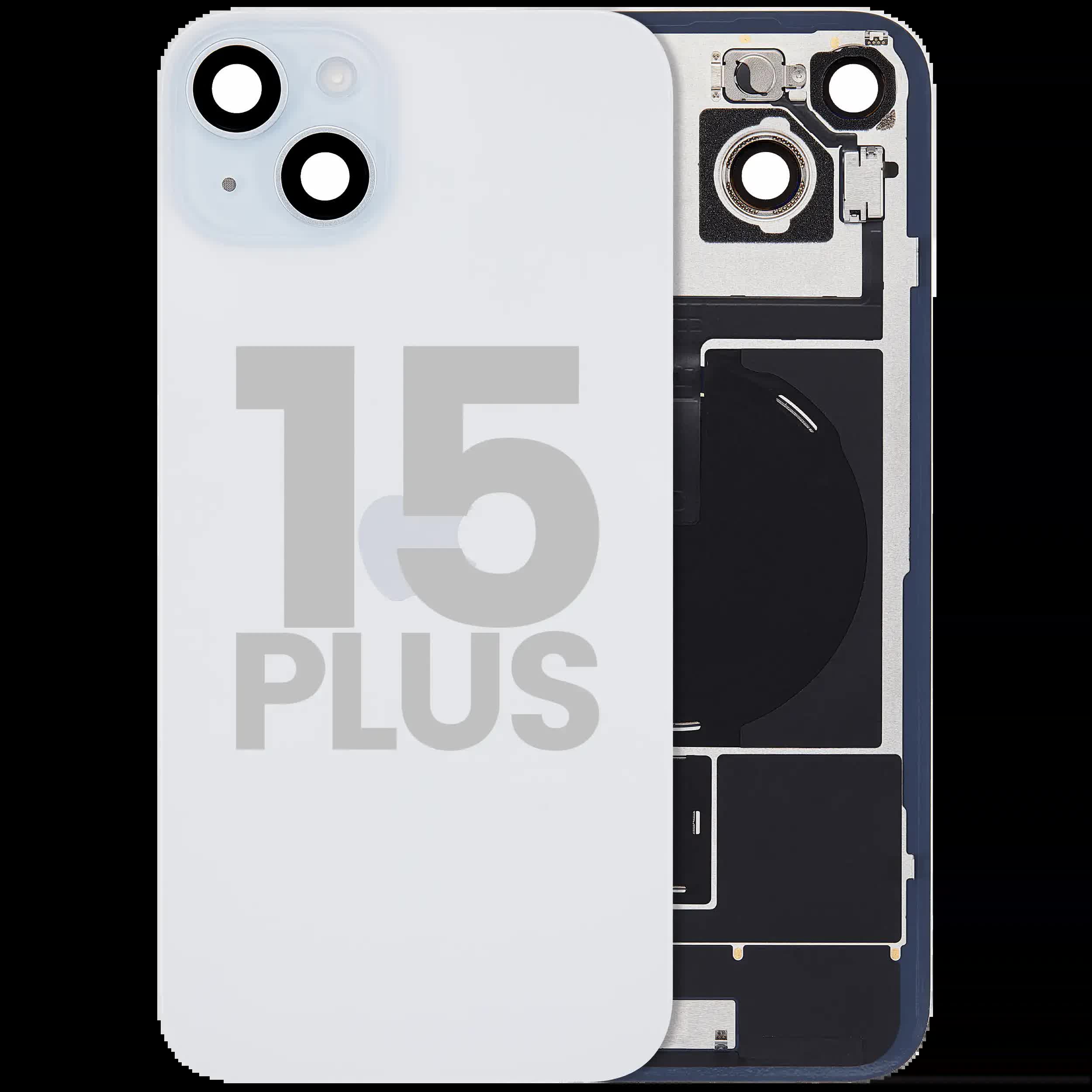 Rückglas mit MagSafe Magnet & NFC & Taschenlampen-Flexkabel für iPhone 15 Plus (ausgebautes Originalteil: Grade C) (Blue (Blau))