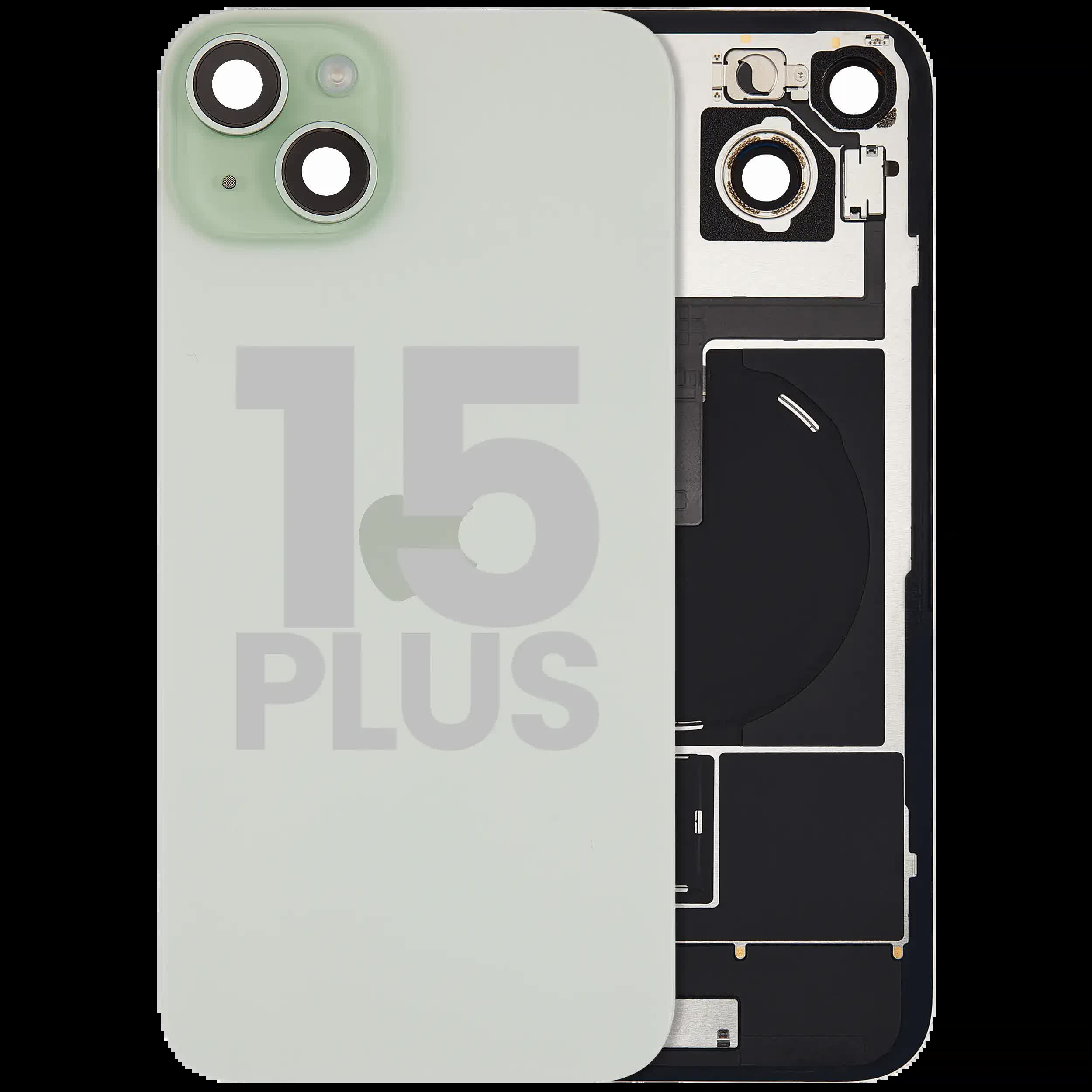 Rückglas mit MagSafe Magnet & NFC & Taschenlampen-Flexkabel für iPhone 15 Plus (ausgebautes Originalteil: Grade C) (Green (Grün))