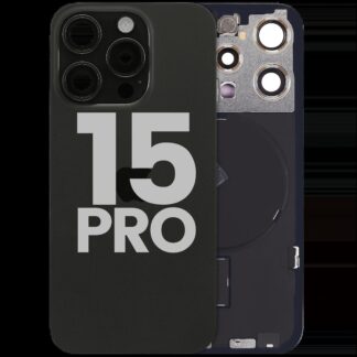 Rückglas mit MagSafe Magnet & NFC & Taschenlampen-Flexkabel für iPhone 15 Pro (ausgebautes Originalteil: Grade C) (Black Titanium)