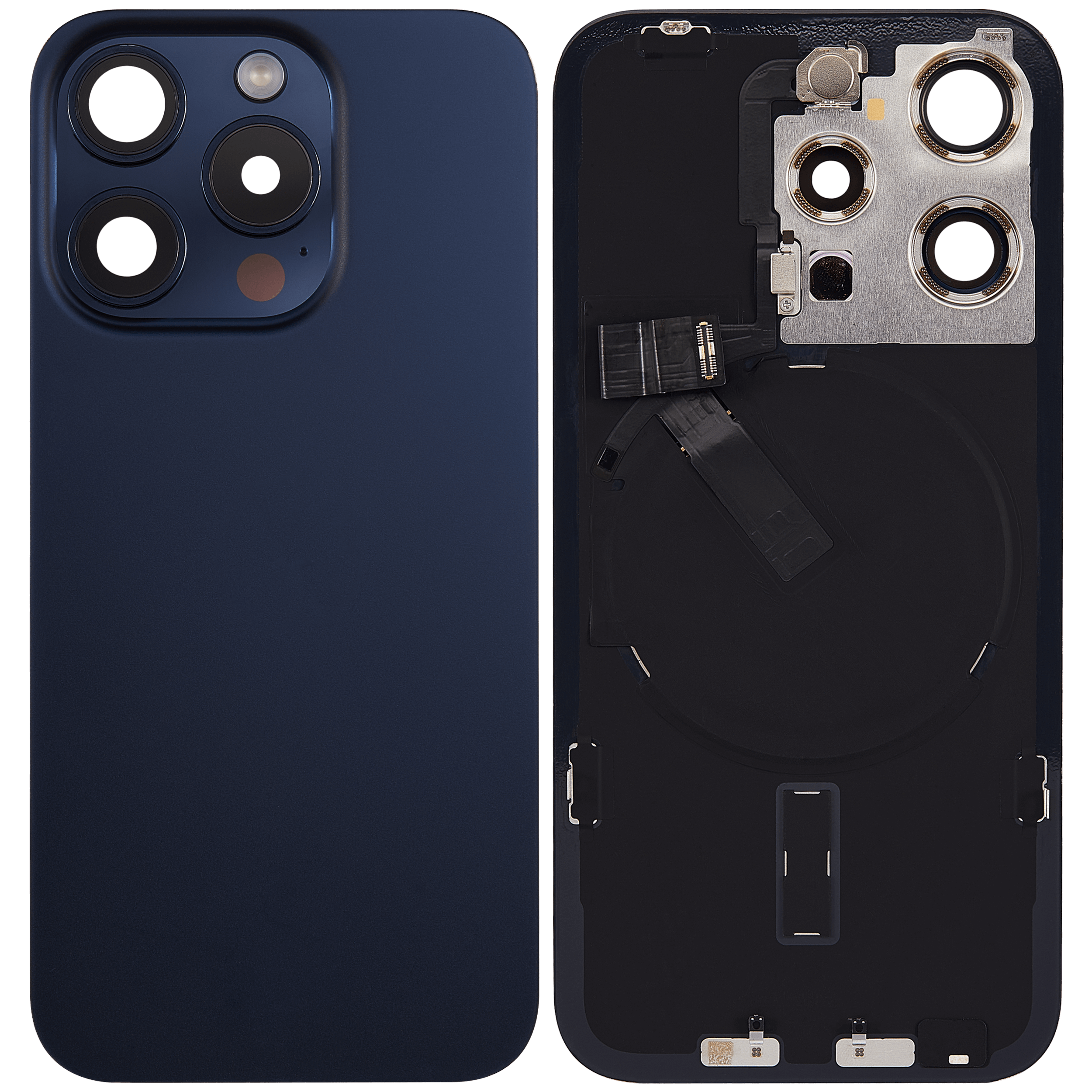 Rückglas mit MagSafe Magnet & NFC & Taschenlampen-Flexkabel für iPhone 15 Pro (ausgebautes Originalteil: Grade C) (Blue Titanium) – Bild 2