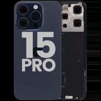 Rückglas mit MagSafe Magnet & NFC & Taschenlampen-Flexkabel für iPhone 15 Pro (ausgebautes Originalteil: Grade C) (Blue Titanium)