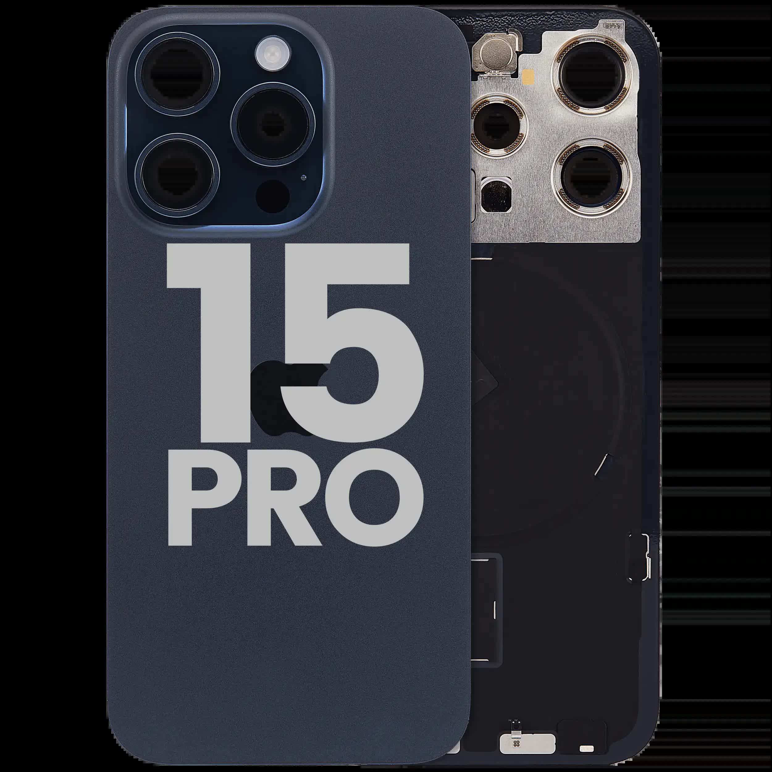 Rückglas mit MagSafe Magnet & NFC & Taschenlampen-Flexkabel für iPhone 15 Pro (ausgebautes Originalteil: Grade C) (Blue Titanium)