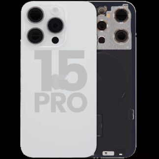 Rückglas mit MagSafe Magnet & NFC & Taschenlampen-Flexkabel für iPhone 15 Pro (ausgebautes Originalteil: Grade C) (White Titanium)