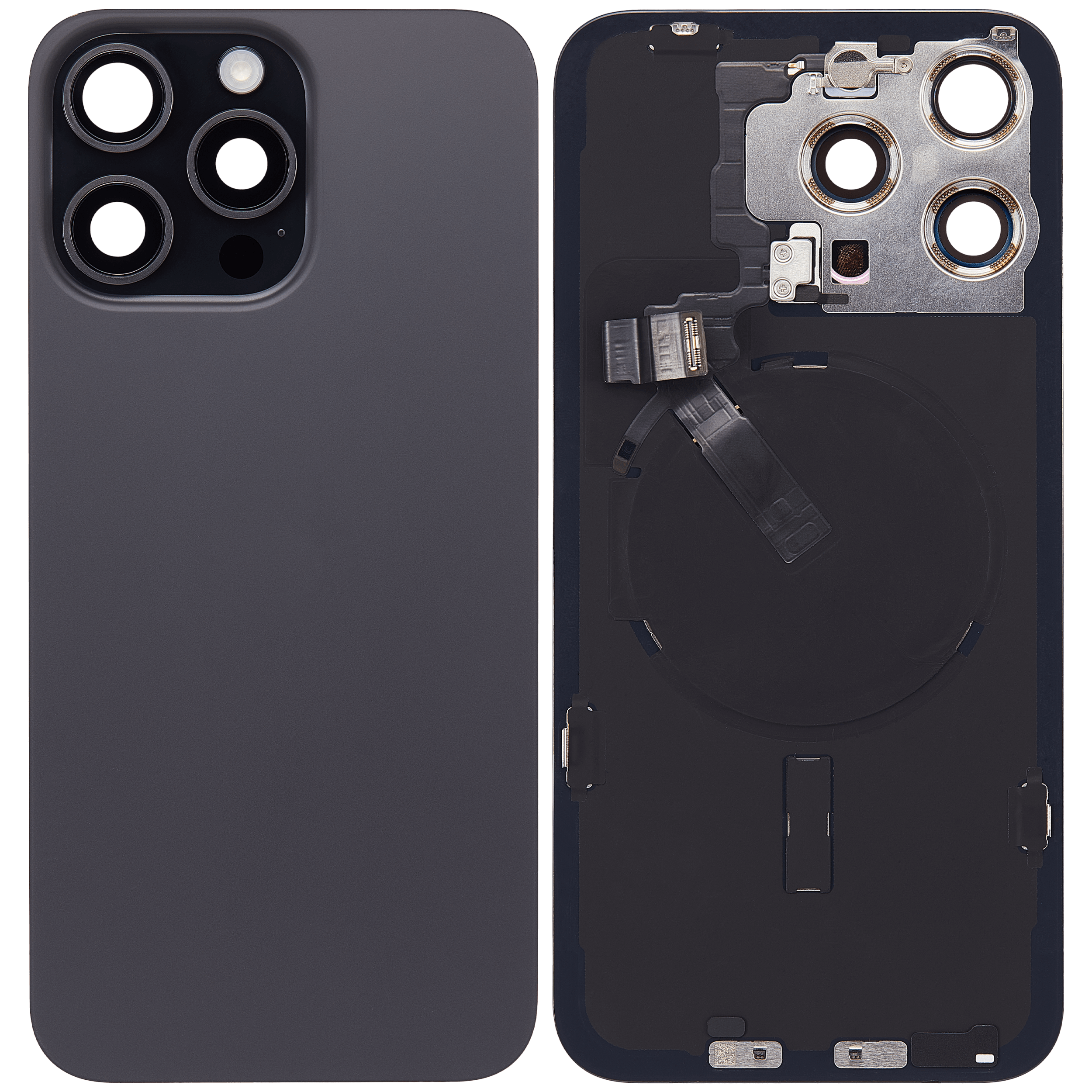 Rückglas mit MagSafe Magnet & NFC & Taschenlampen-Flexkabel für iPhone 15 Pro Max (ausgebautes Originalteil: Grade C) (Black Titanium) – Bild 2