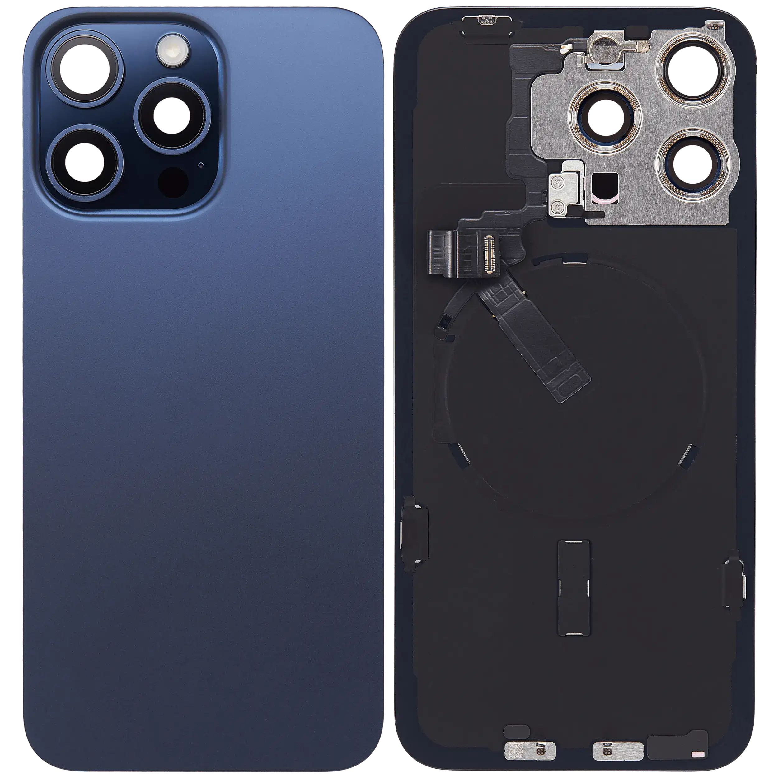 Rückglas mit MagSafe Magnet & NFC & Taschenlampen-Flexkabel für iPhone 15 Pro Max (ausgebautes Originalteil: Grade C) (Blue Titanium) – Bild 2