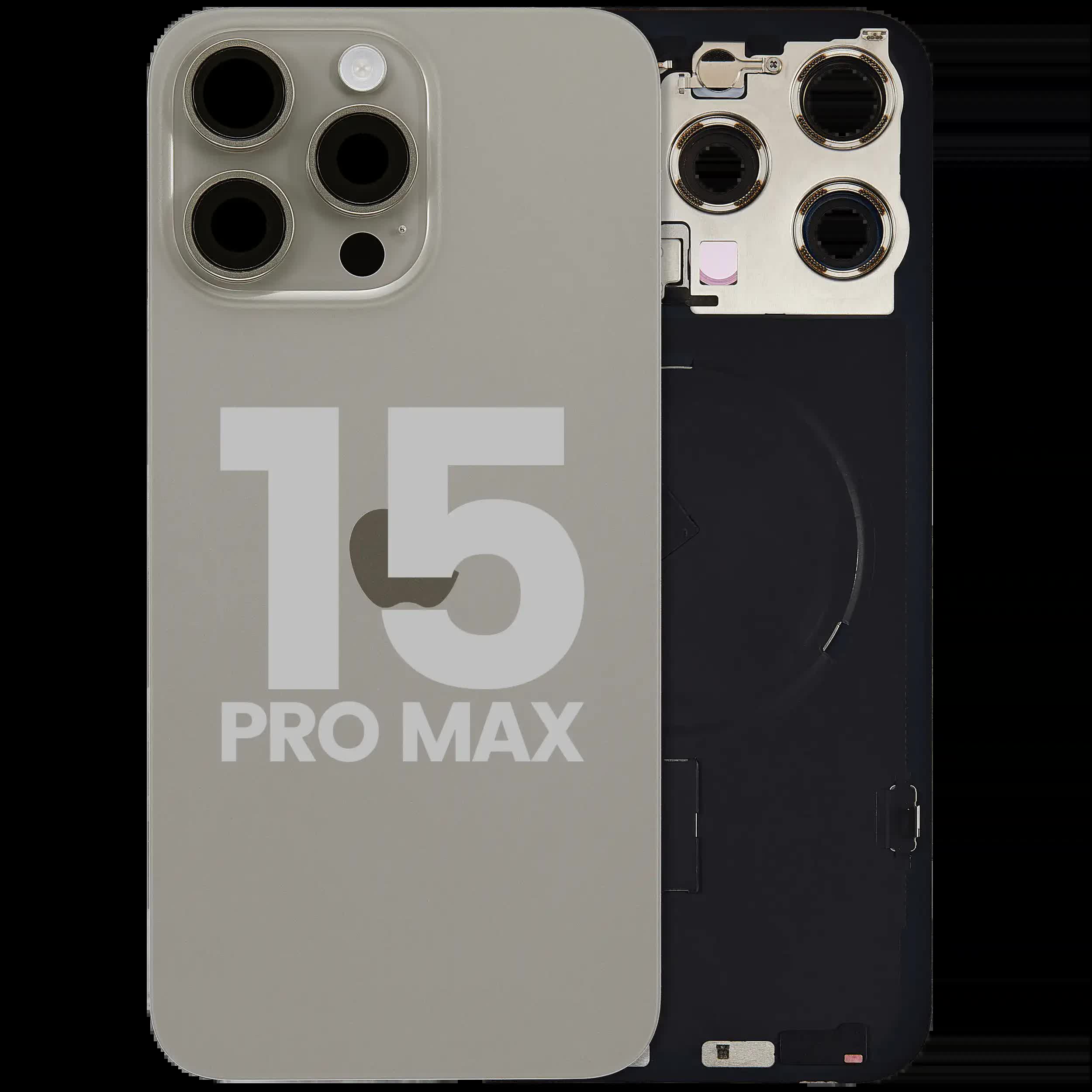 Rückglas mit MagSafe Magnet & NFC & Taschenlampen-Flexkabel für iPhone 15 Pro Max (ausgebautes Originalteil: Grade C) (Natural Titanium)