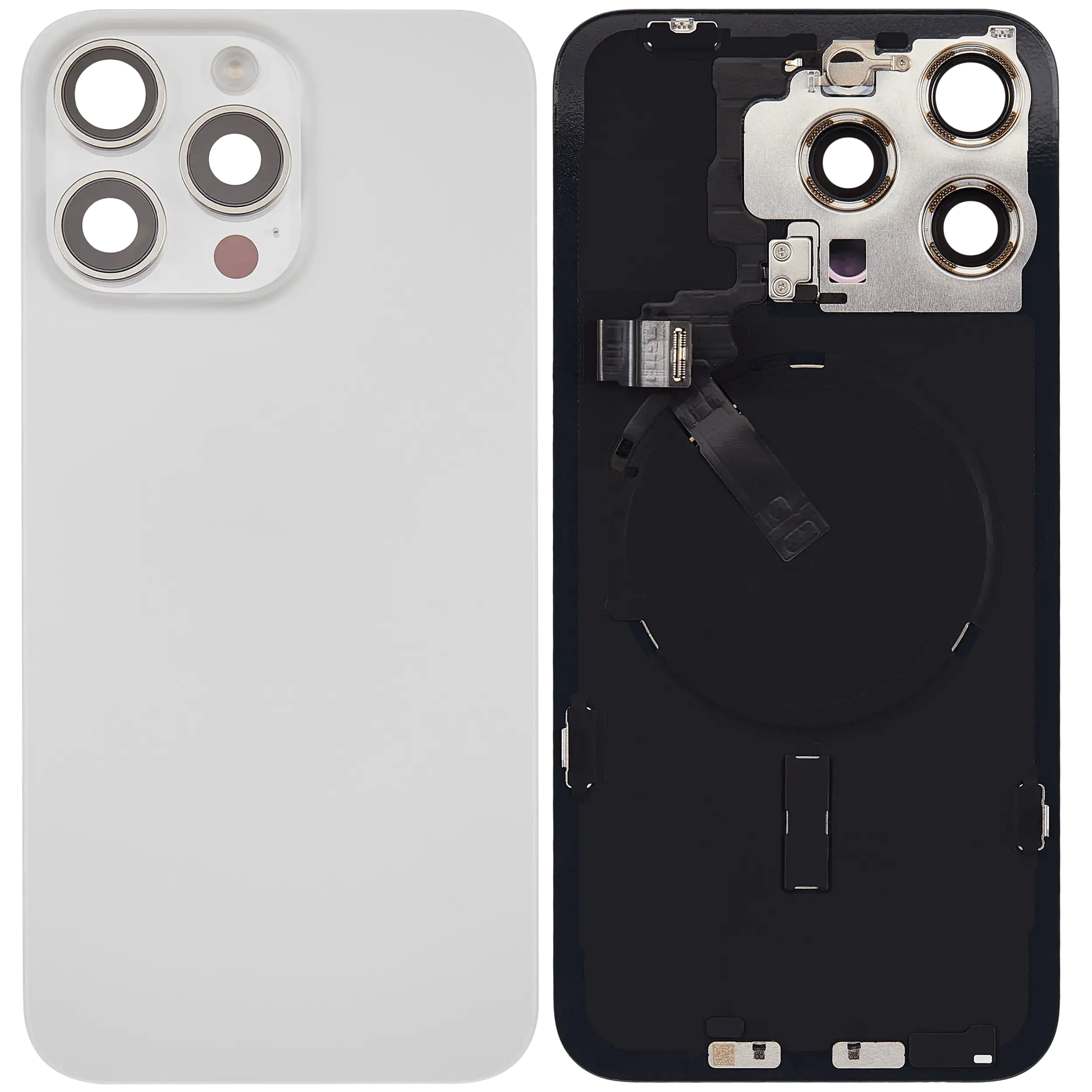 Rückglas mit MagSafe Magnet & NFC & Taschenlampen-Flexkabel für iPhone 15 Pro Max (ausgebautes Originalteil: Grade C) (White Titanium) – Bild 2