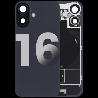 Rückglas mit MagSafe Magnet & NFC & Taschenlampen-Flexkabel für iPhone 16 (ausgebautes Originalteil: Grade C) (Black (Schwarz))