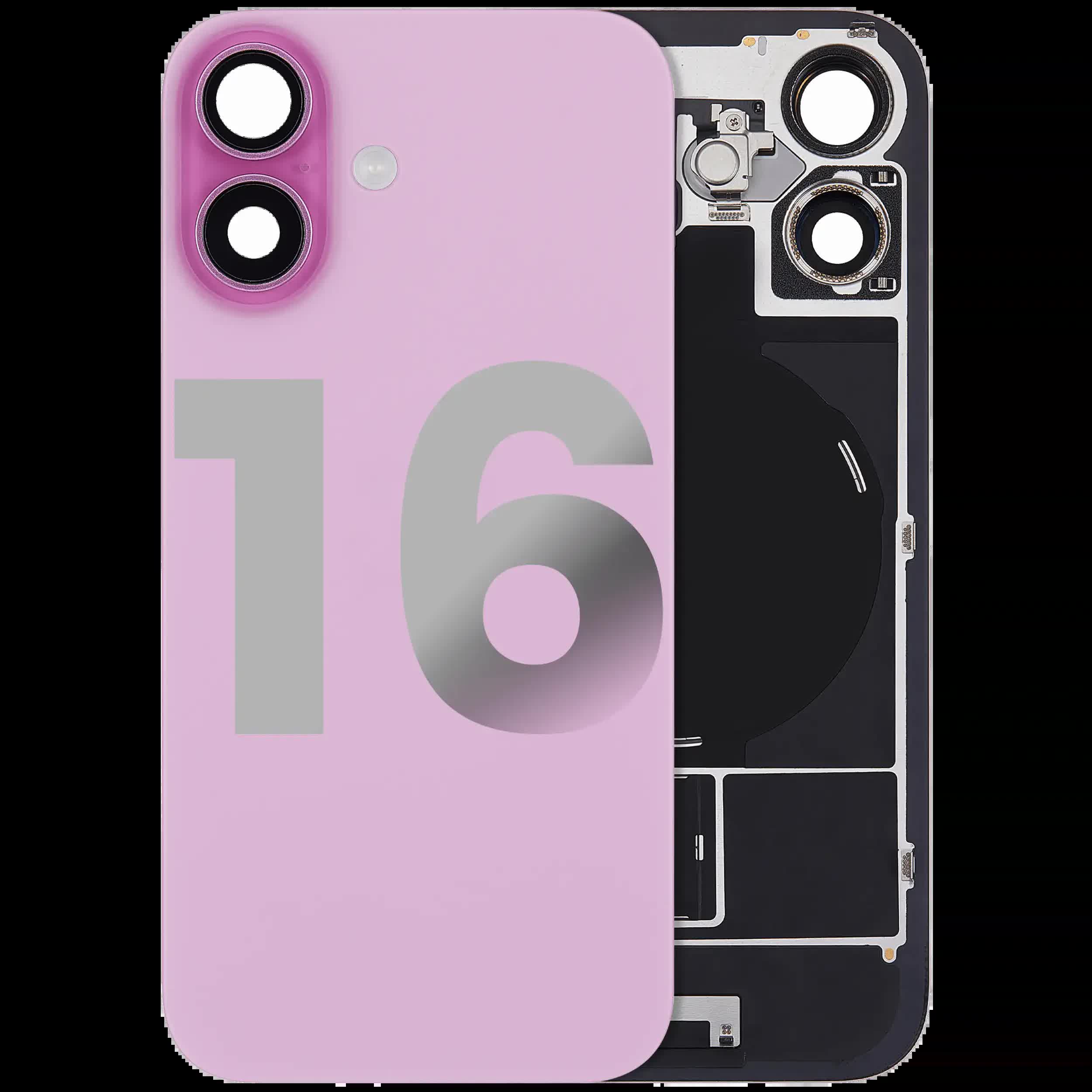 Rückglas mit MagSafe Magnet & NFC & Taschenlampen-Flexkabel für iPhone 16 (ausgebautes Originalteil: Grade C) (Pink (Rosa))