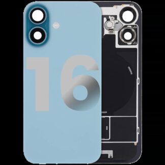 Rückglas mit MagSafe Magnet & NFC & Taschenlampen-Flexkabel für iPhone 16 (ausgebautes Originalteil: Grade C) (Teal)