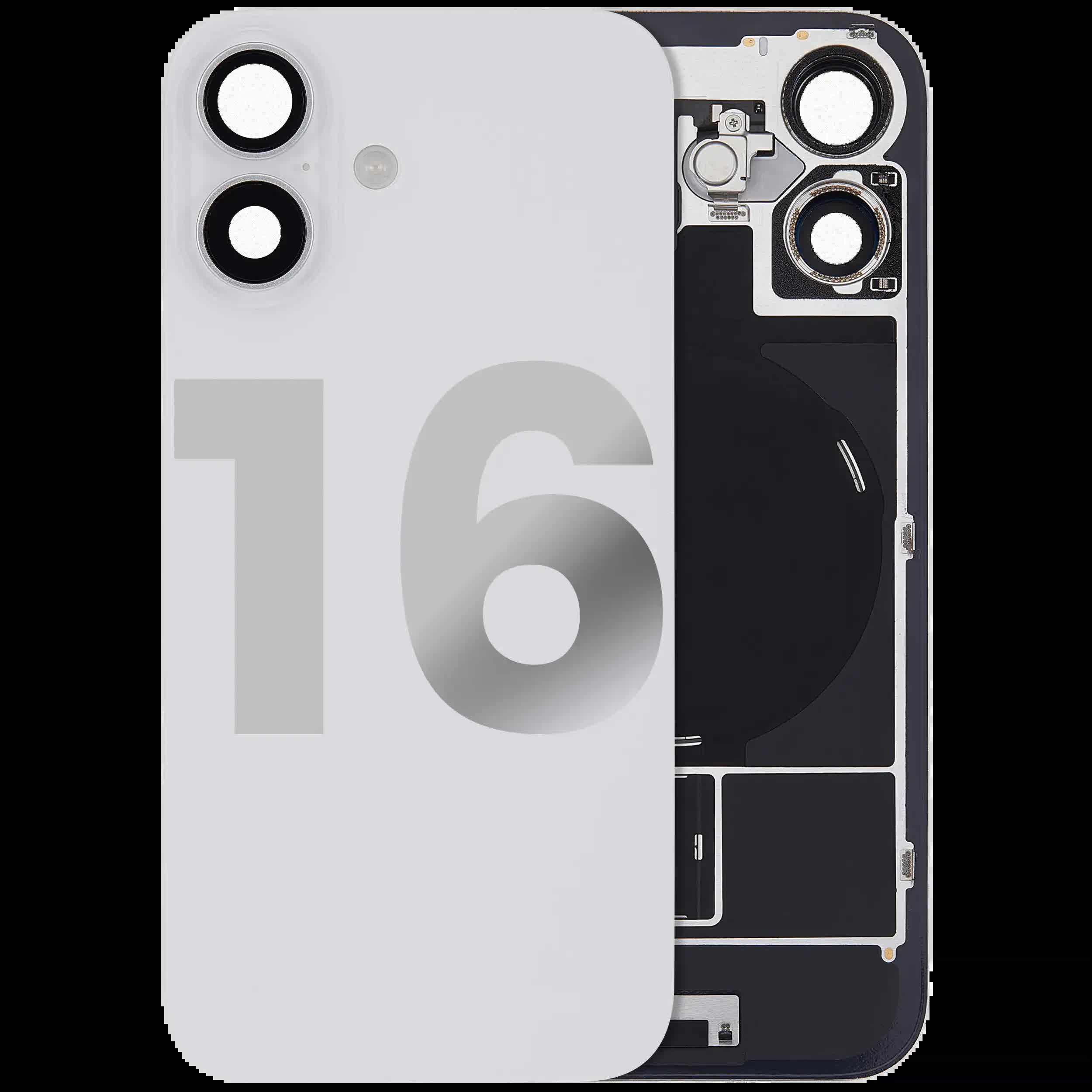 Rückglas mit MagSafe Magnet & NFC & Taschenlampen-Flexkabel für iPhone 16 (ausgebautes Originalteil: Grade C) (White (Weiß))
