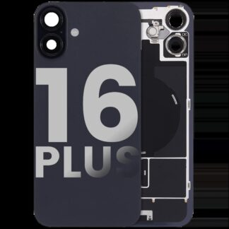 Rückglas mit MagSafe Magnet & NFC & Taschenlampen-Flexkabel für iPhone 16 Plus (ausgebautes Originalteil: Grade C) (Black (Schwarz))