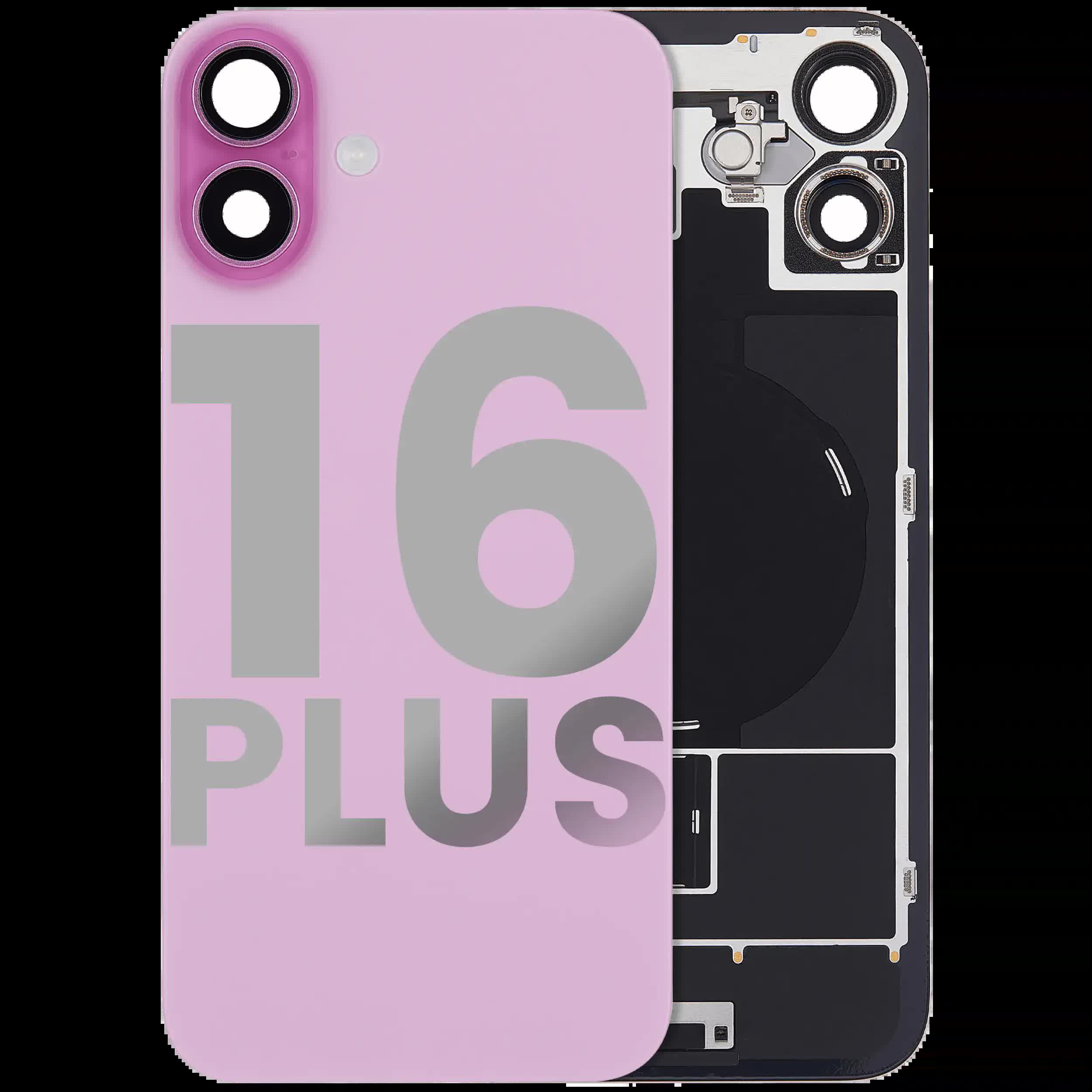 Rückglas mit MagSafe Magnet & NFC & Taschenlampen-Flexkabel für iPhone 16 Plus (ausgebautes Originalteil: Grade C) (Pink (Rosa))