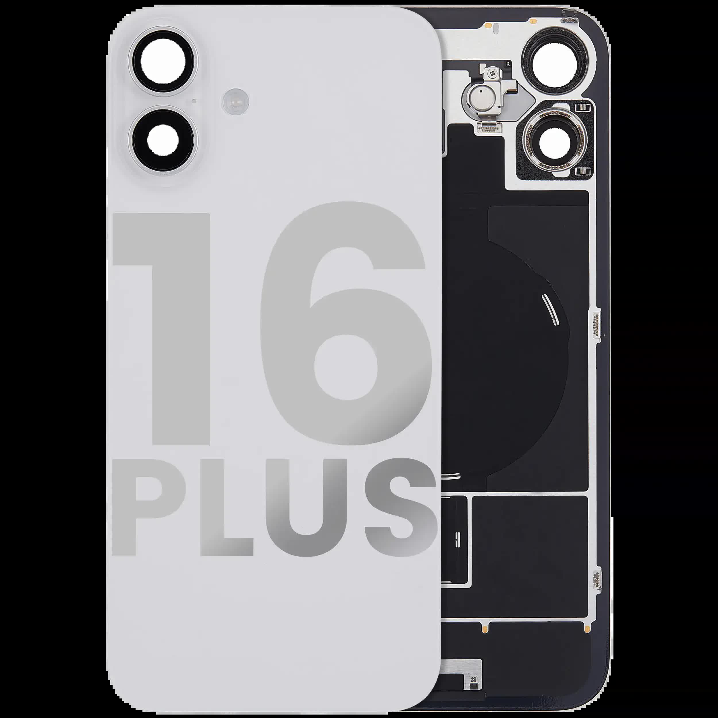 Rückglas mit MagSafe Magnet & NFC & Taschenlampen-Flexkabel für iPhone 16 Plus (ausgebautes Originalteil: Grade C) (White (Weiß))