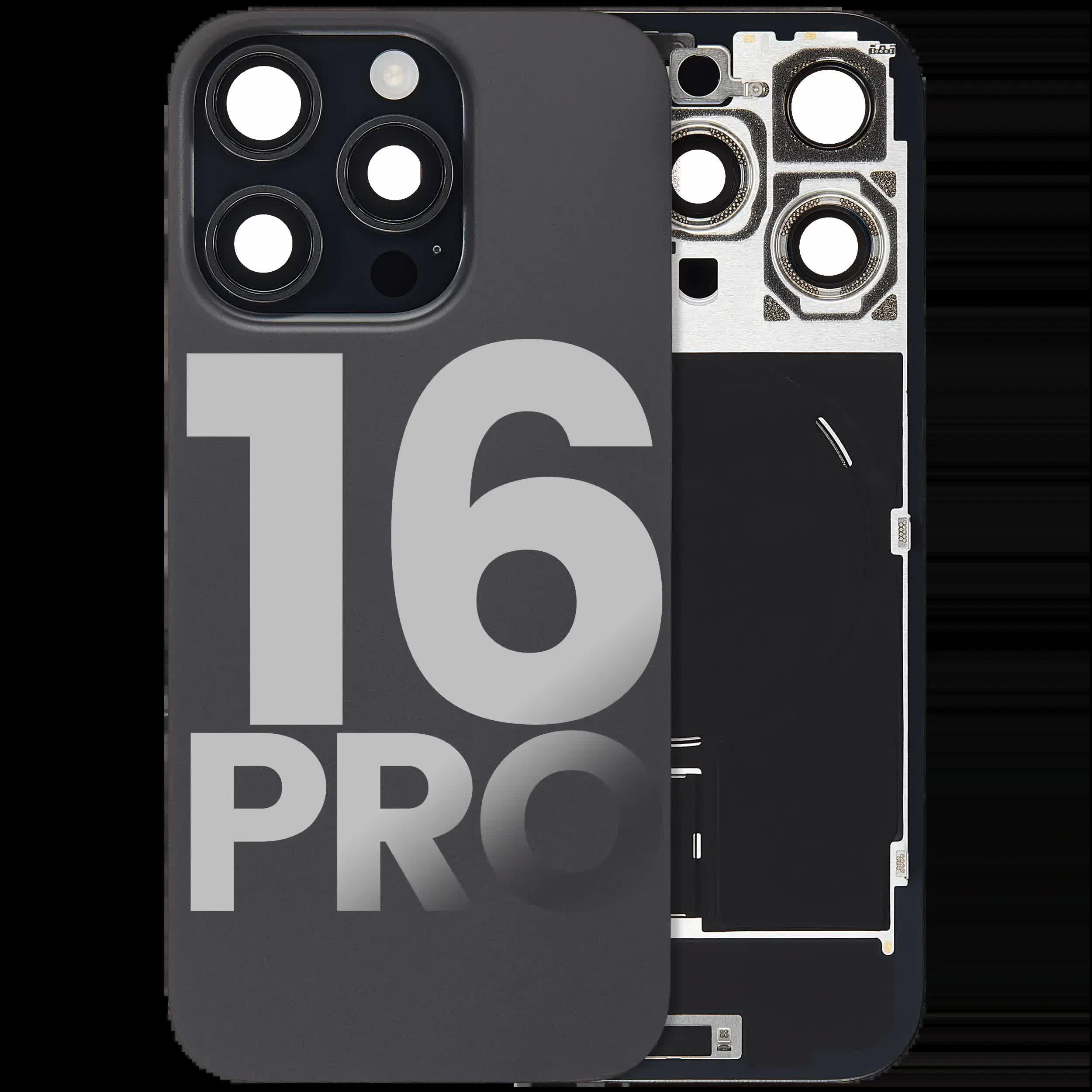 Rückglas mit MagSafe Magnet & NFC & Taschenlampen-Flexkabel für iPhone 16 Pro (ausgebautes Originalteil: Grade C) (Black Titanium)