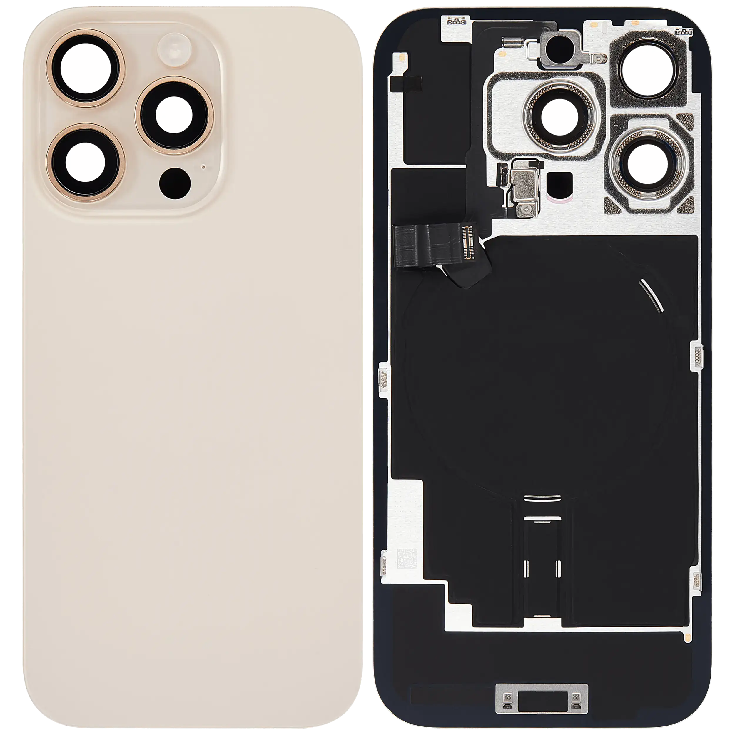 Rückglas mit MagSafe Magnet & NFC & Taschenlampen-Flexkabel für iPhone 16 Pro (ausgebautes Originalteil: Grade C) (Desert Titanium) – Bild 2