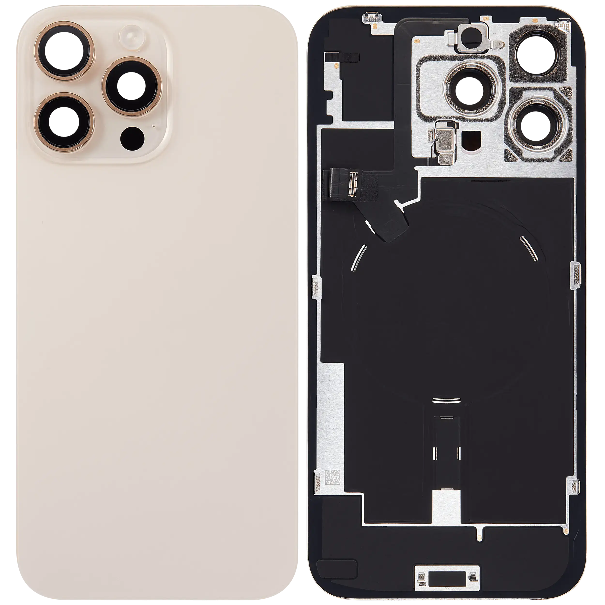 Rückglas mit MagSafe Magnet & NFC & Taschenlampen-Flexkabel für iPhone 16 Pro Max (ausgebautes Originalteil: Grade C) (Desert Titanium) – Bild 2