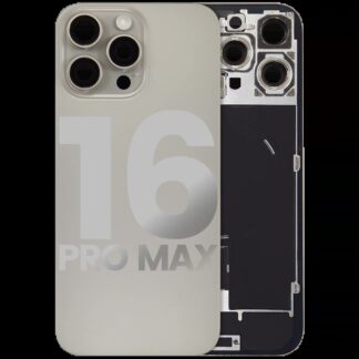 Rückglas mit MagSafe Magnet & NFC & Taschenlampen-Flexkabel für iPhone 16 Pro Max (ausgebautes Originalteil: Grade C) (Natural Titanium)
